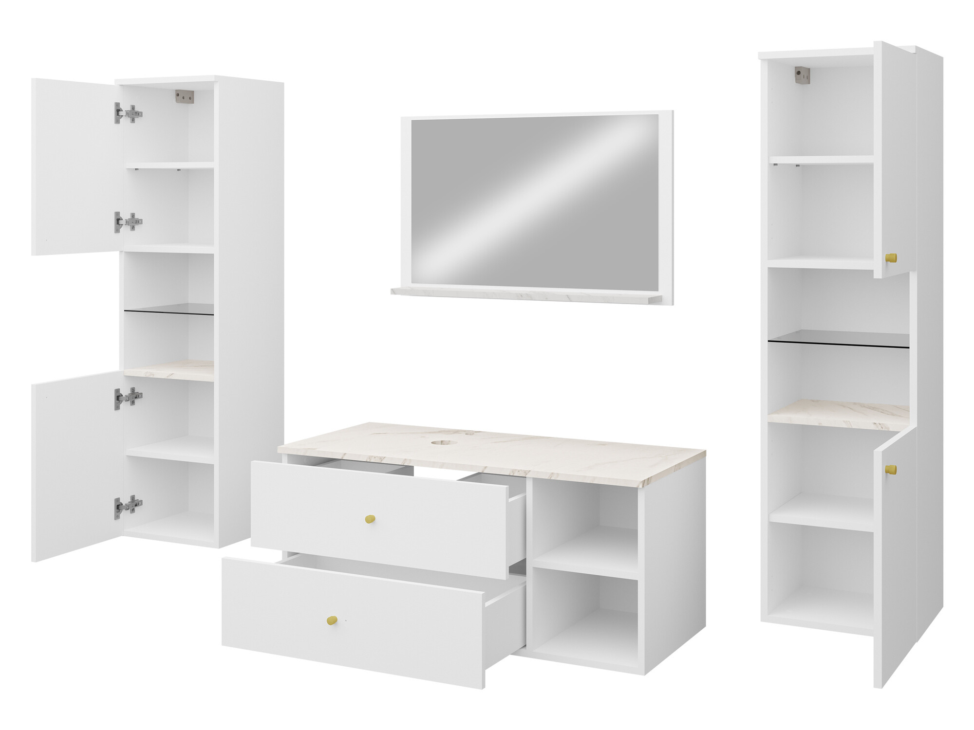 Badezimmer-Set Ophruvi 102 (Walnussholzoptik + Weisser Marmor)