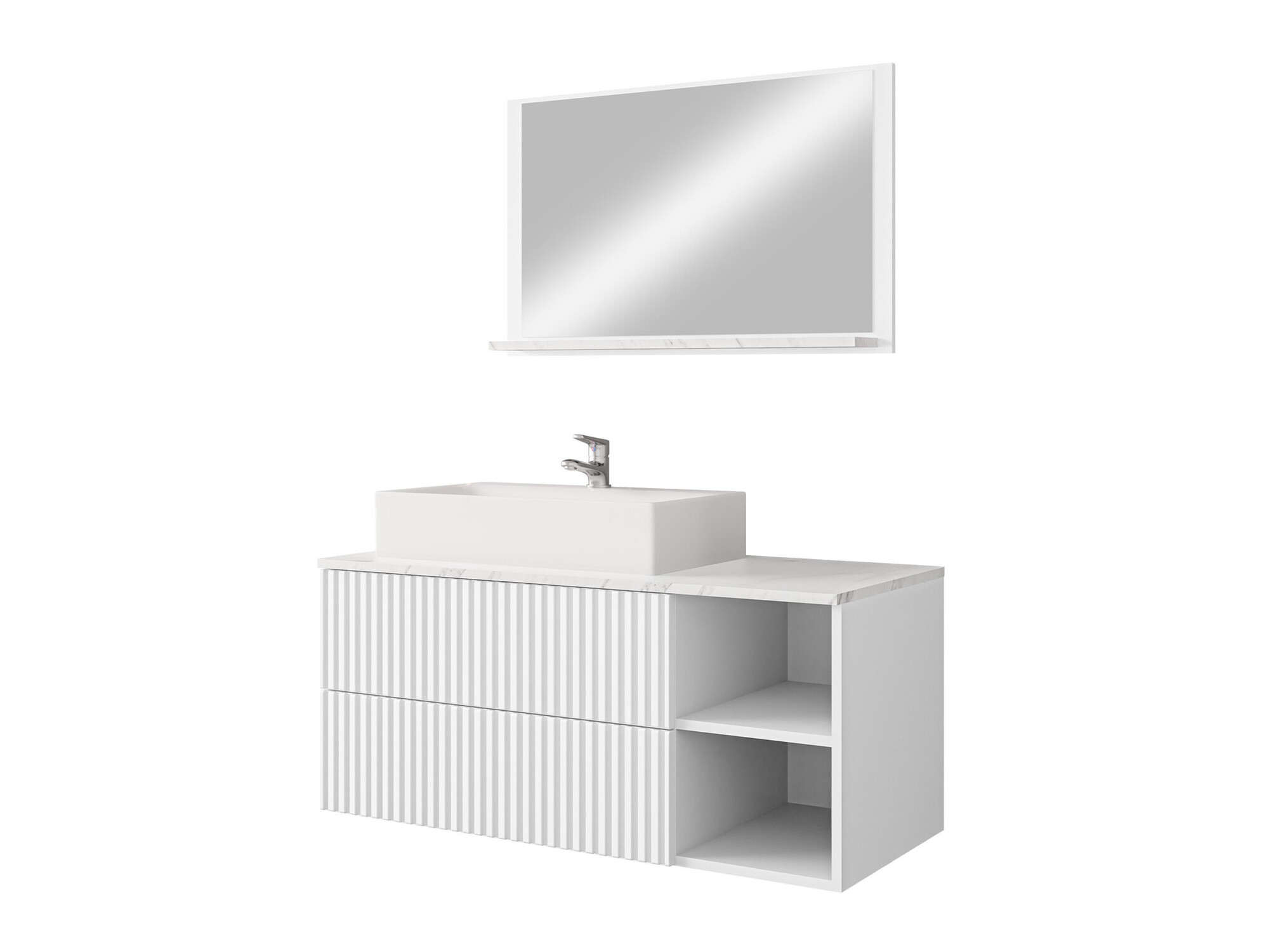 Badezimmer-Set Ophruvi 103 (Weiss + Weisser Marmor)