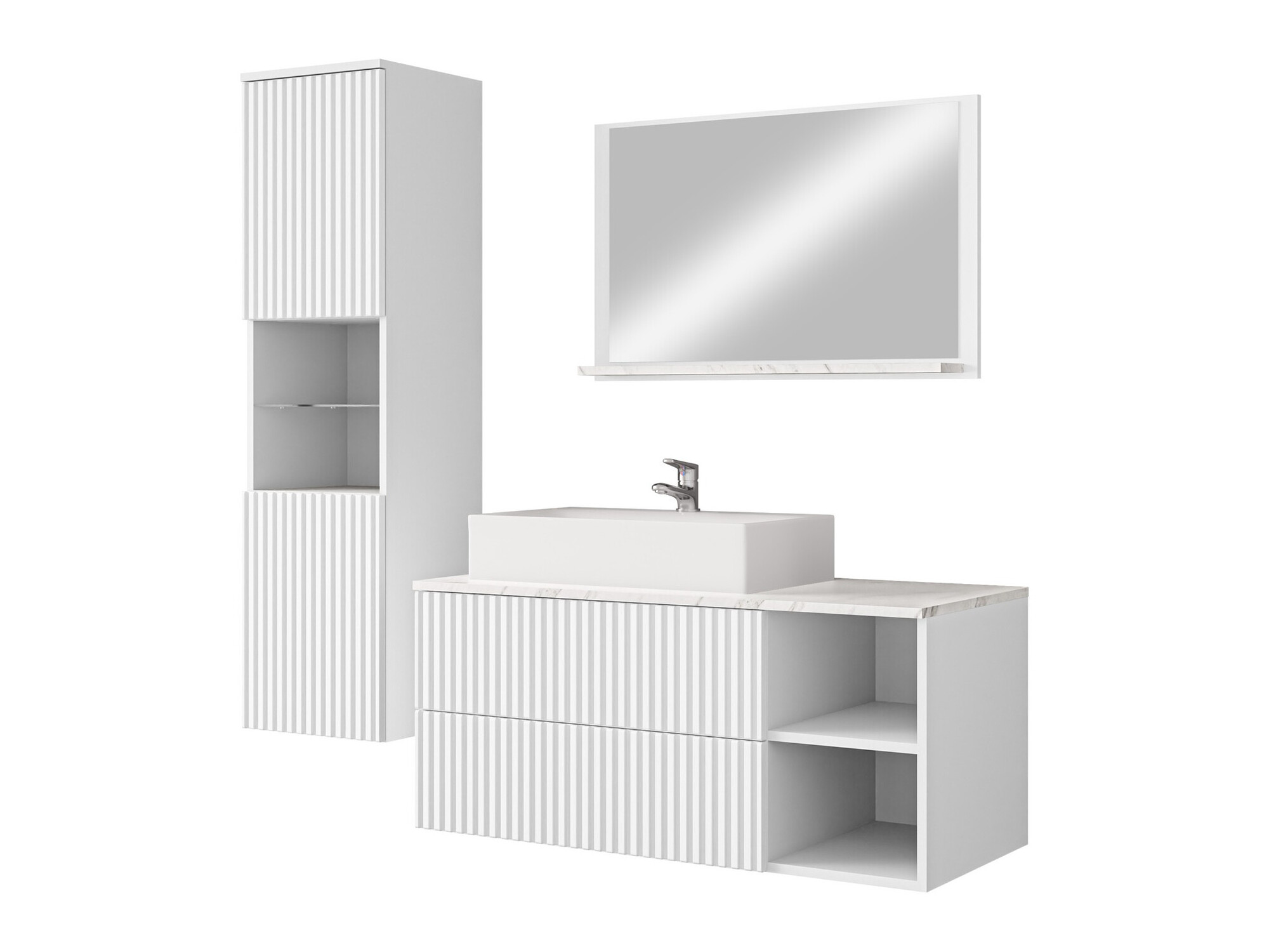 Badezimmer-Set Nauta I (Weiss + Weisser Marmor)