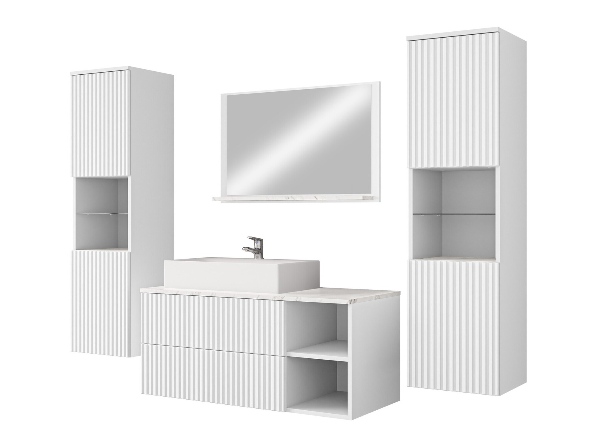 Badezimmer-Set Nauta II (Weiss + Weisser Marmor)