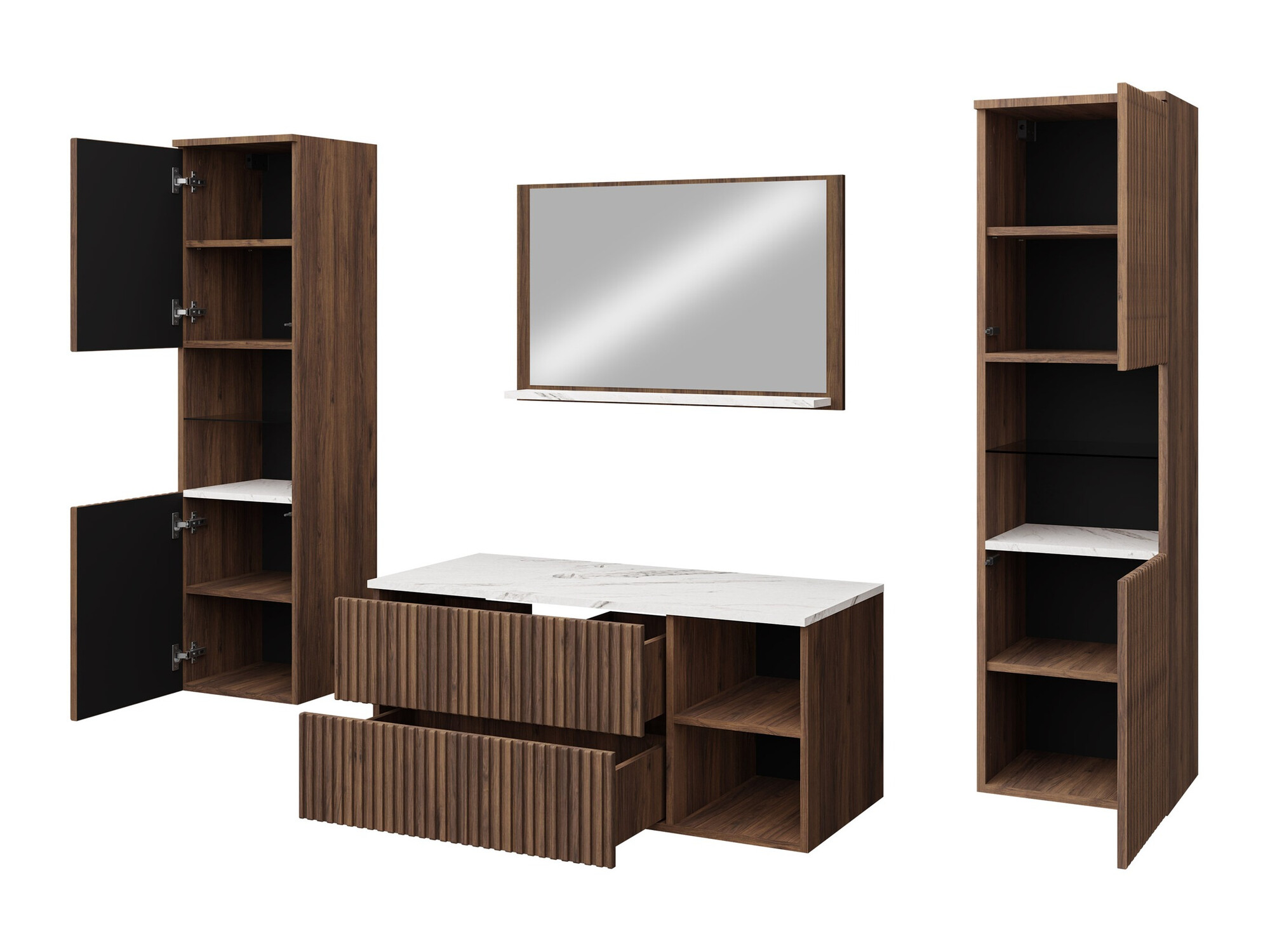 Badezimmer-Set Nauta II (Weiss + Weisser Marmor)