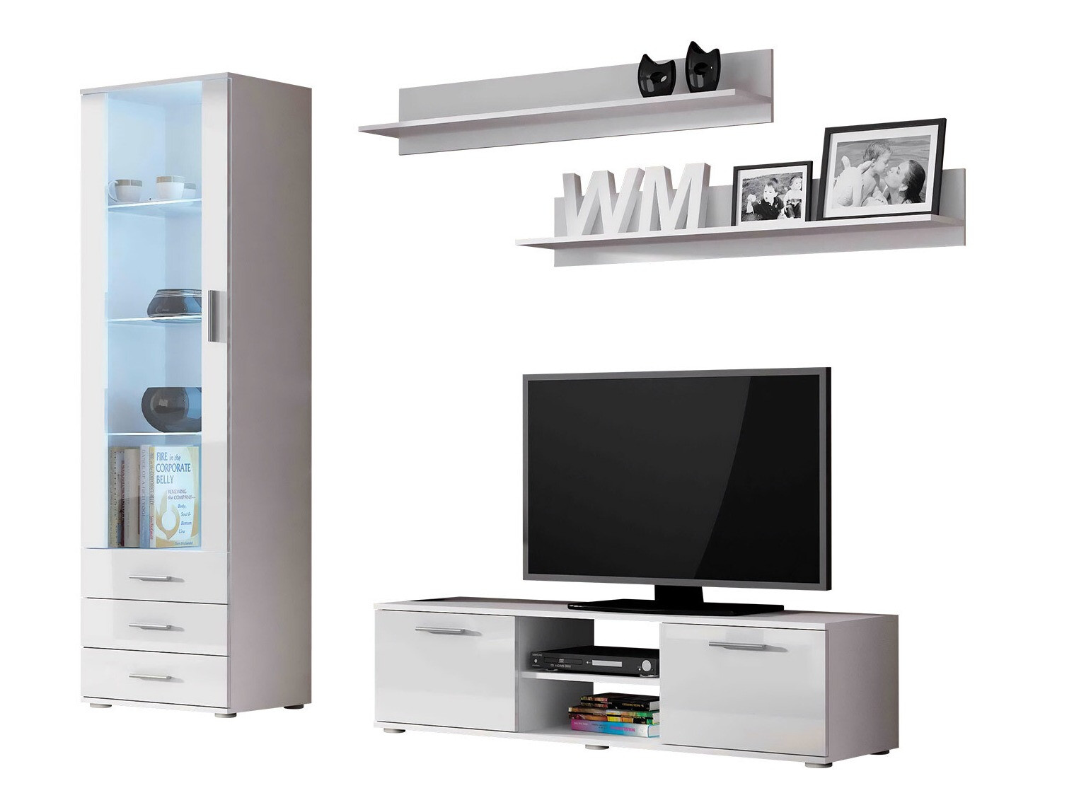 Wohnzimmer-Set Tornola 110 (Weiss + Weiss glänzend)