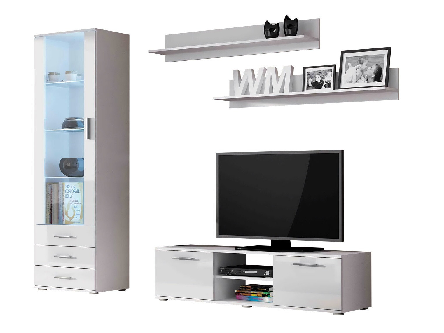 Wohnzimmer-Set Tornola 110 (Weiss + Weiss glänzend)