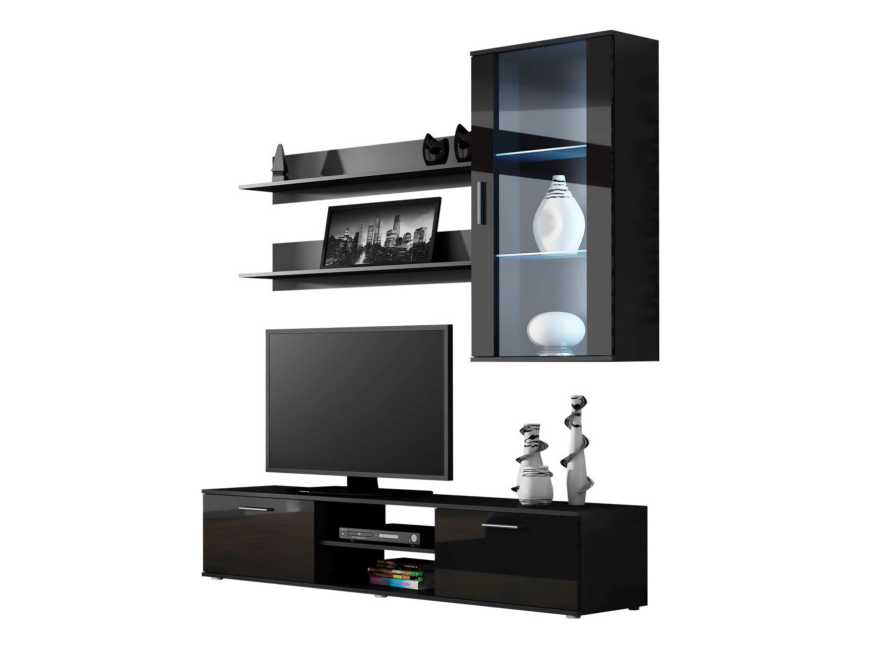 Wohnzimmer-Set Tornola 113 (Schwarz + Schwarz glänzend)