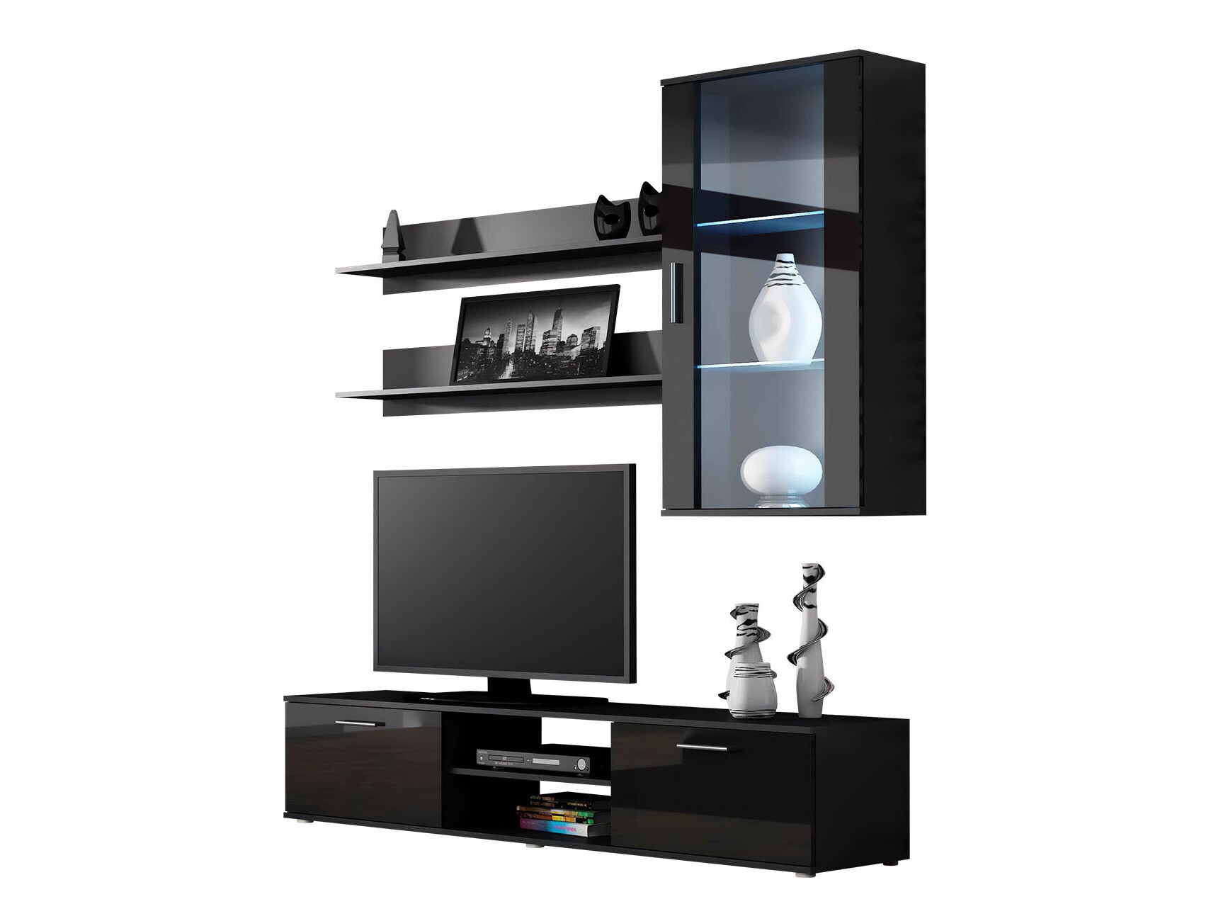 Wohnzimmer-Set Tornola 113 (Schwarz + Schwarz glänzend)