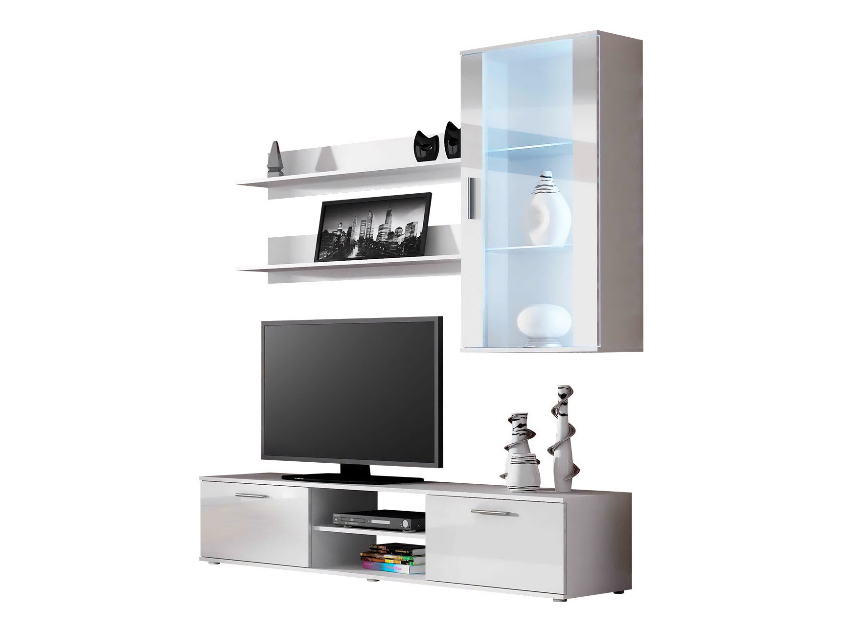 Wohnzimmer-Set Tornola 113 (Weiss + Weiss glänzend)
