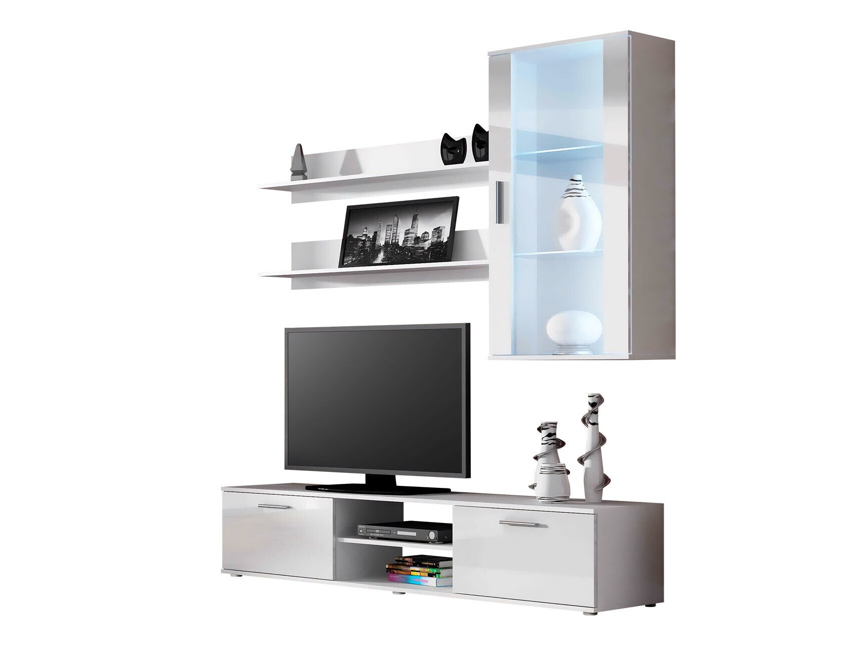 Wohnzimmer-Set Tornola 113 (Weiss + Weiss glänzend)