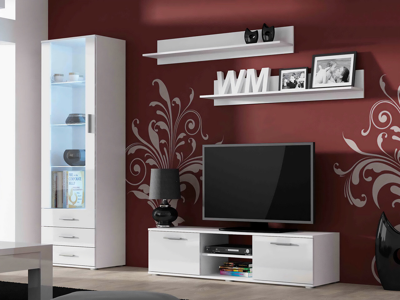 Wohnzimmer-Sets Tornola 110 (Weiss + Weiss glänzend)