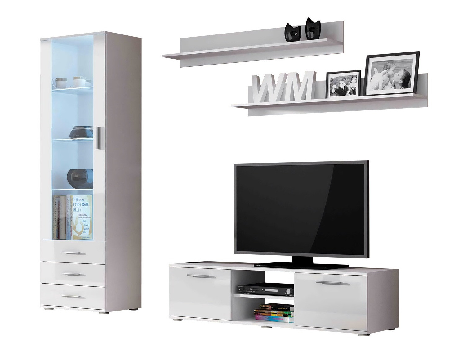 Wohnzimmer-Sets Tornola 110 (Weiss + Weiss glänzend)