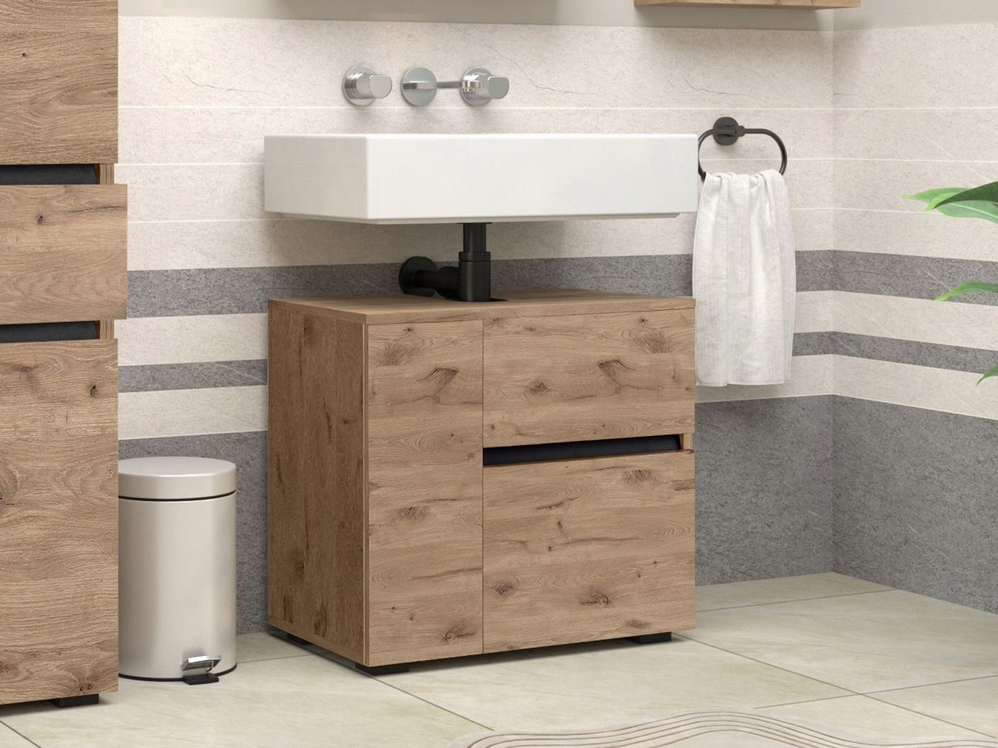 Stehender Badezimmerschrank für ein Waschbecken Soncamu 108 (Eichenholzoptik)