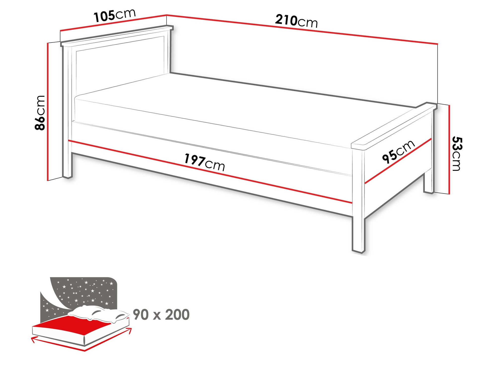 Bett Romelbo 148 (Weiss + Eiche)