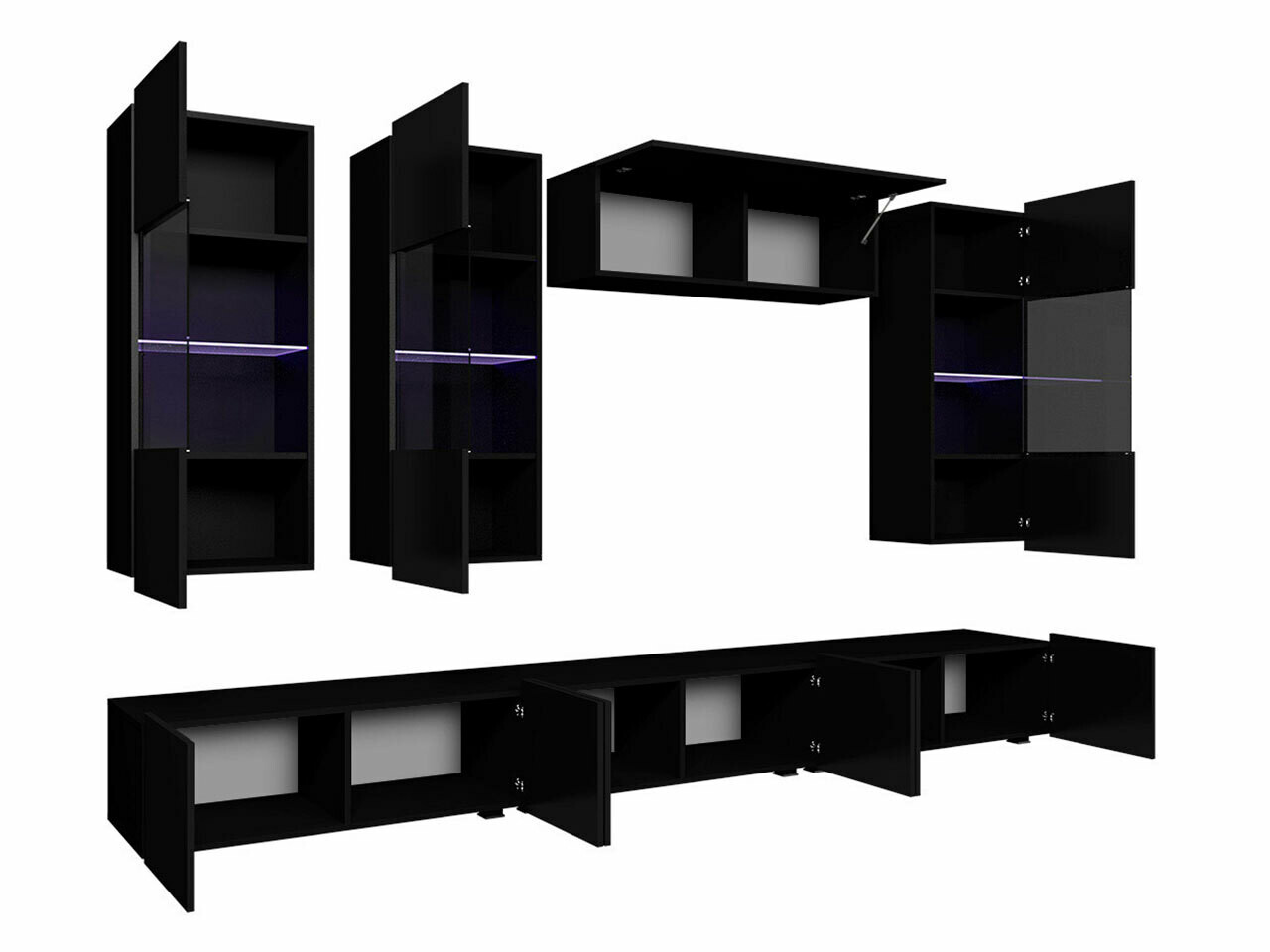 Wohnzimmer-Sets Tivdalu 121 (Weiss + Weiss glänzend + Schwarz + Schwarz glänzend)