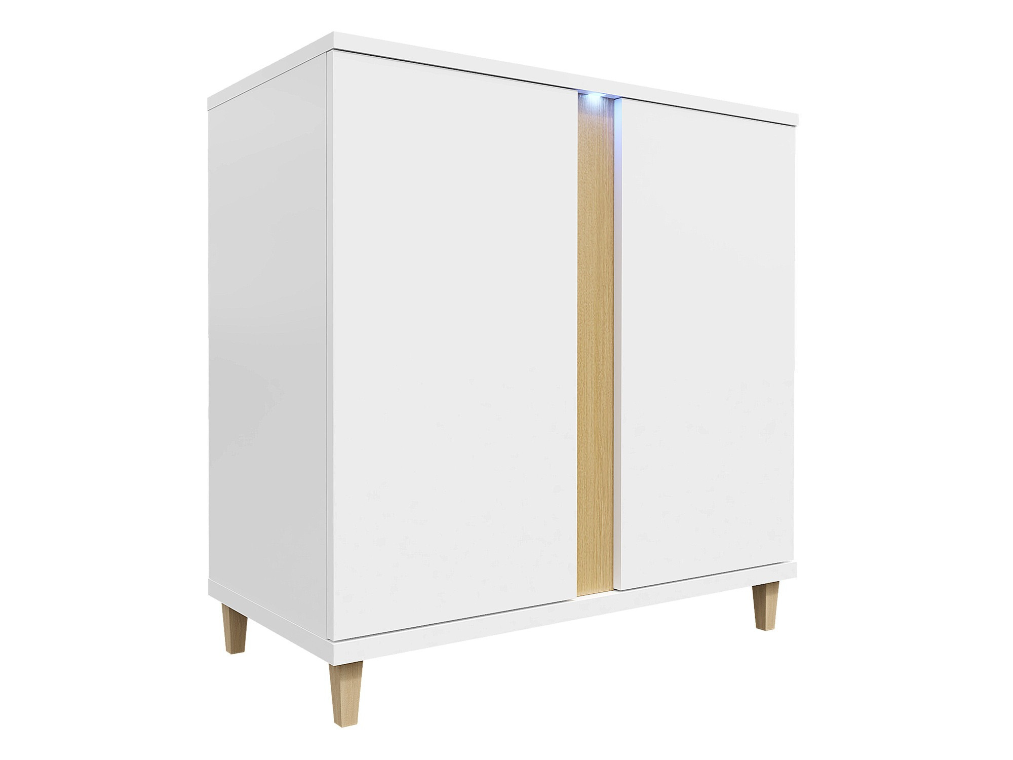 Sideboard Florem II (Weiss + Weiss glänzend + Helles Holz)