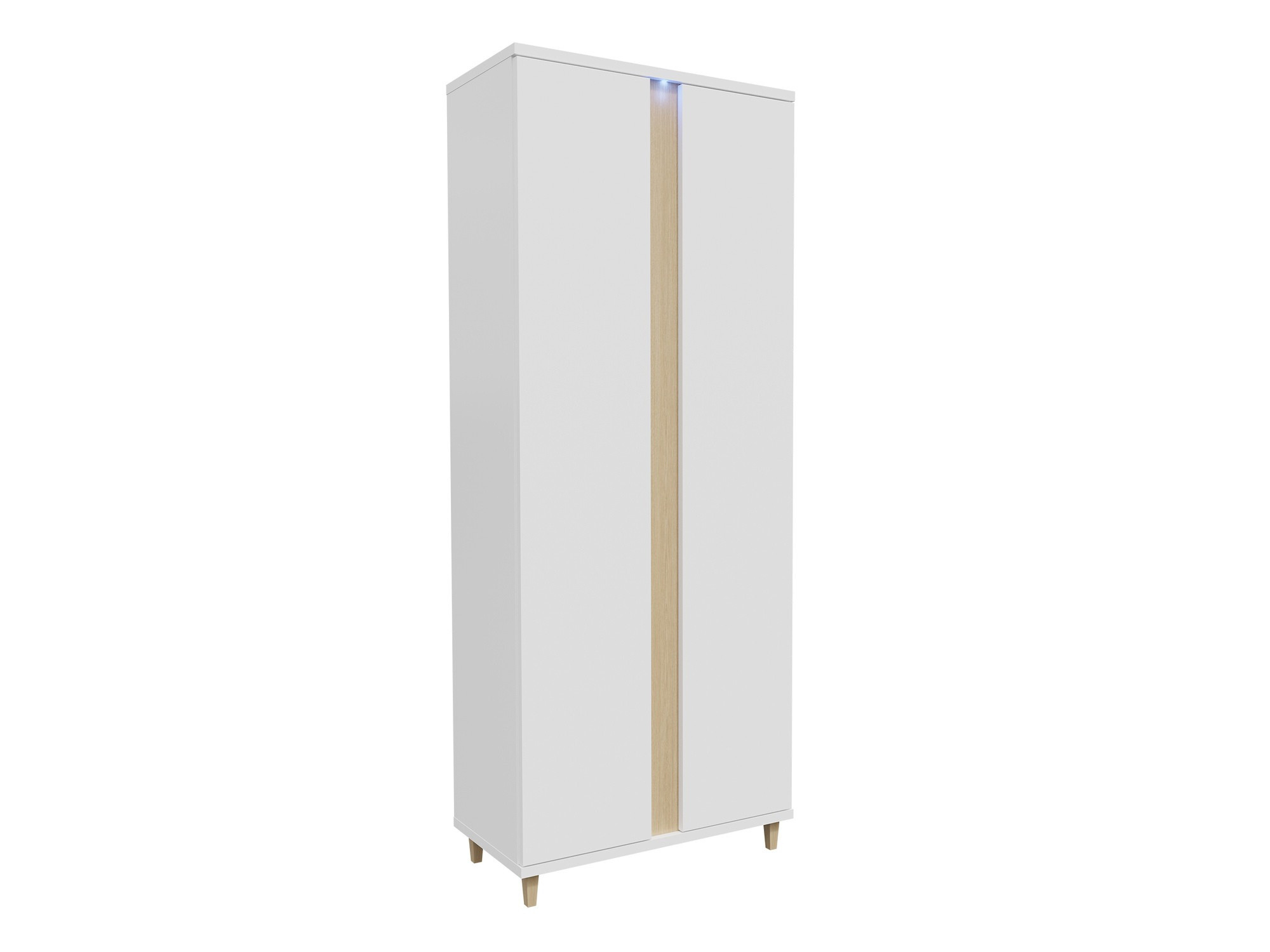 Kleiderschrank Florem (Weiss + Weiss glänzend + Helles Holz)