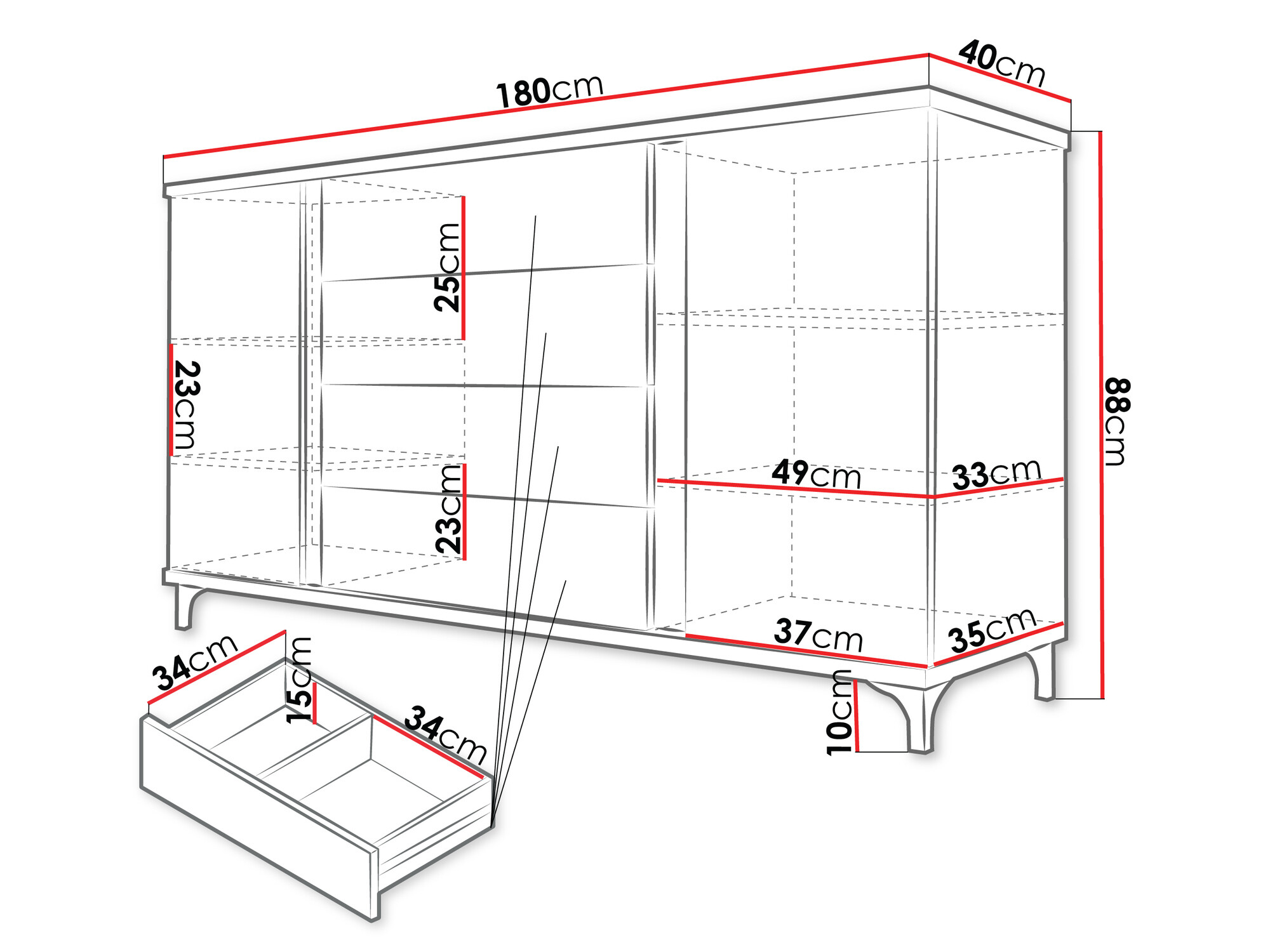 Kommoden Florem (Weiss + Weiss glänzend + Helles Holz)
