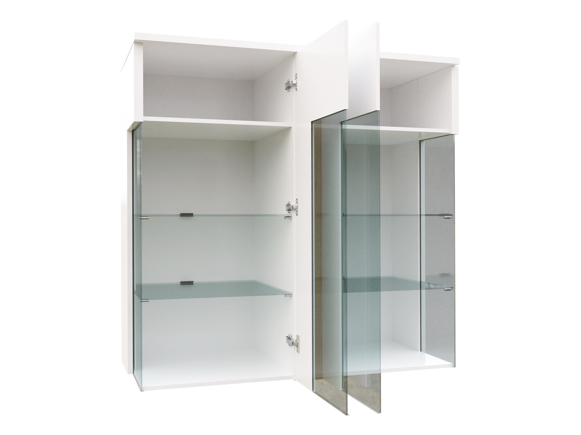 Sideboard Florem III (Weiss + Weiss glänzend + Helles Holz)