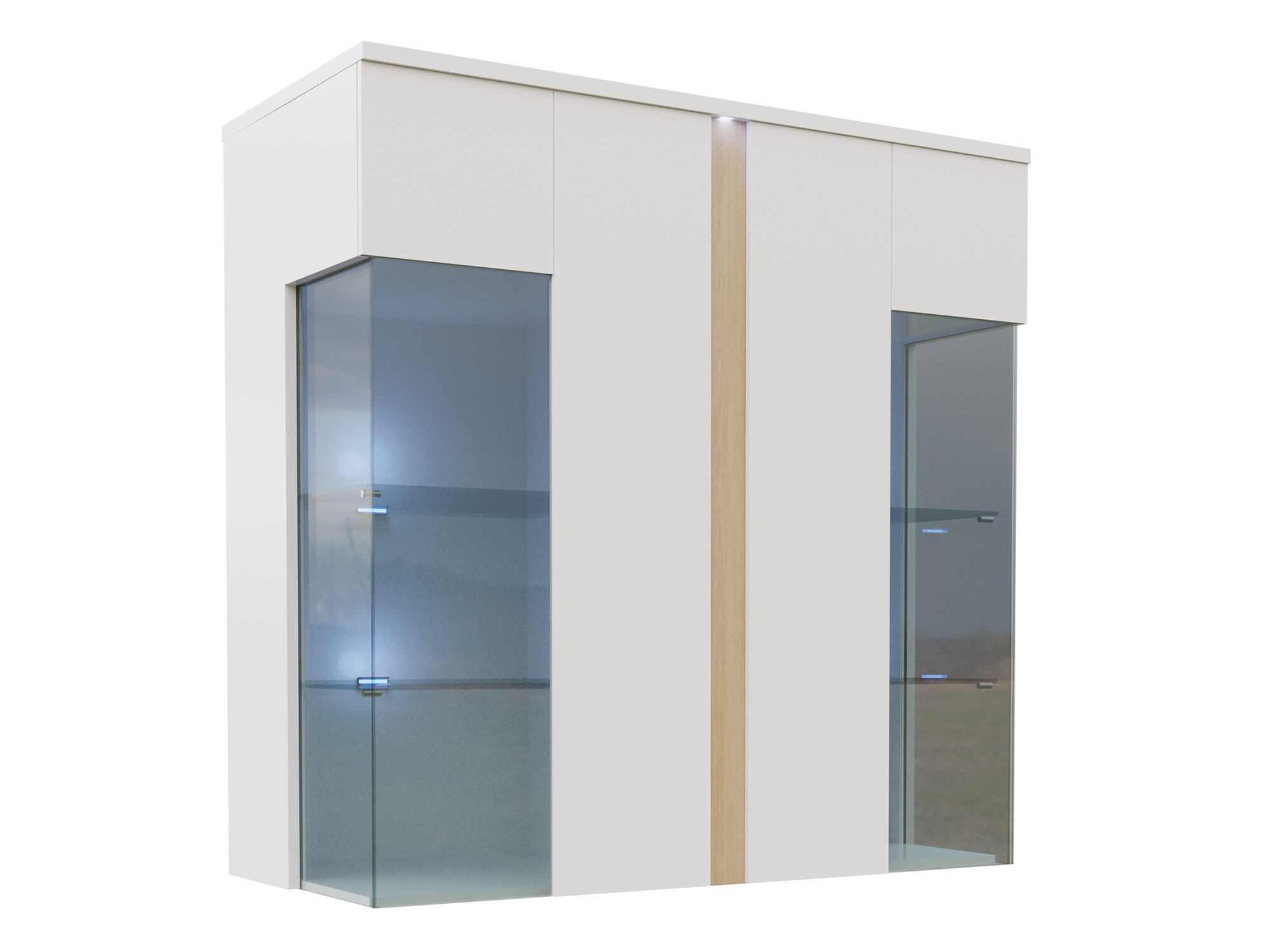 Sideboard Livseri 104 (Weiss + Weiss glänzend + Helles Holz)