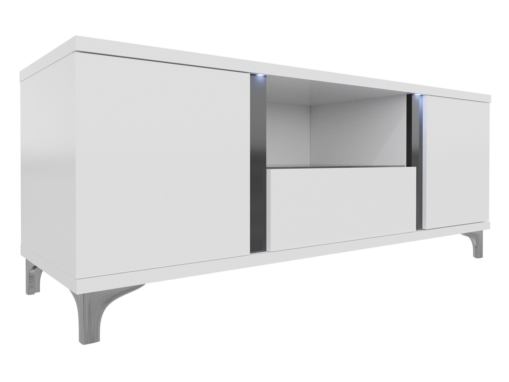 TV-Möbel Florem (Weiss + Weiss glänzend + Schwarz glänzend)