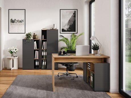 Büro-Set Evarsoa 105 (Graphit + Navarra eichenholzoptik)