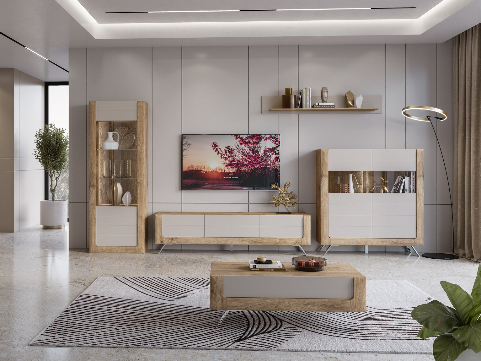 Couchtisch Sovera 108 (Goldene Eichenholzoptik + Kaschmir)