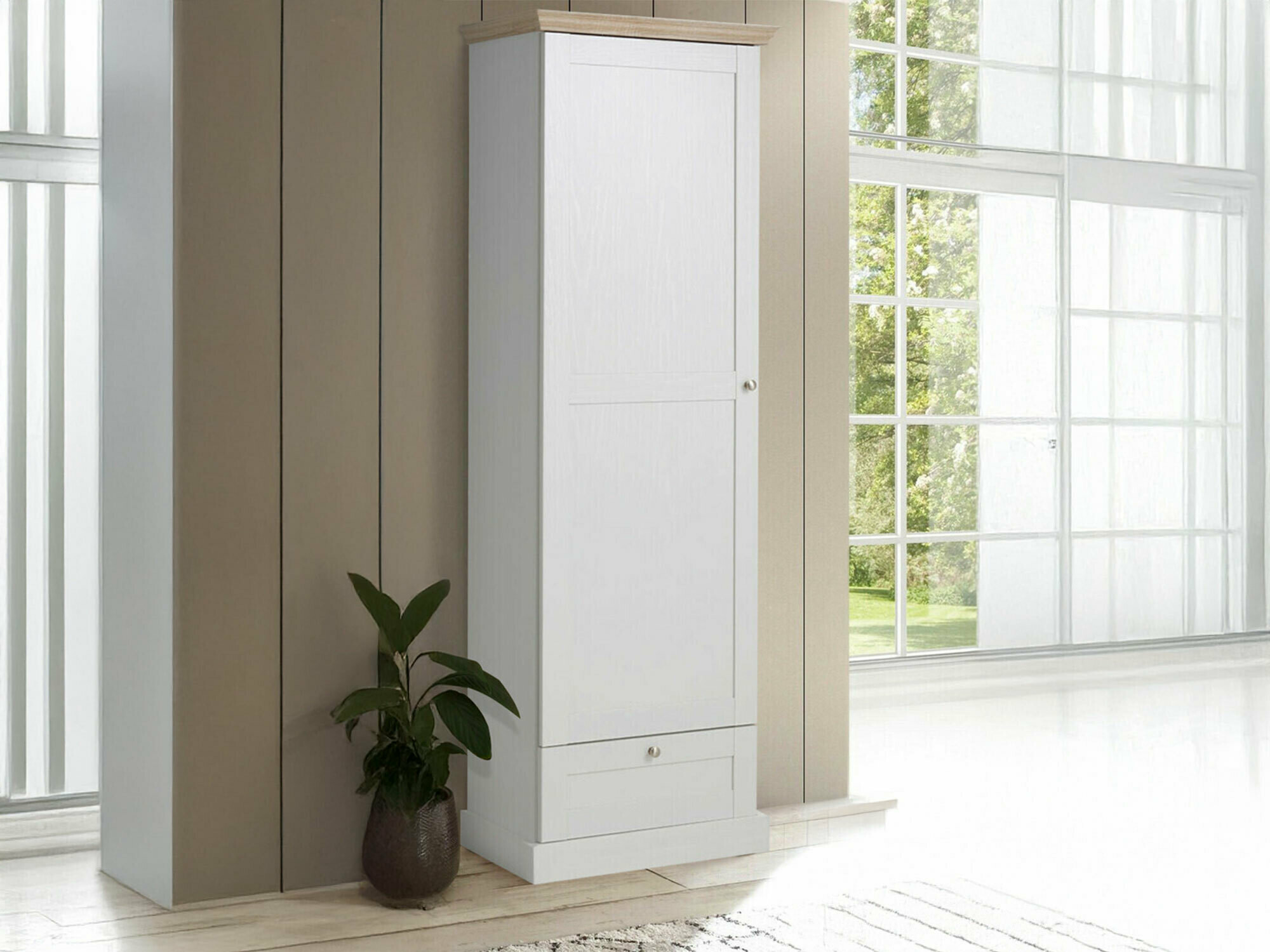 Kleiderschrank Lirveri 100 (Weiss + Eichenholzoptik hell)
