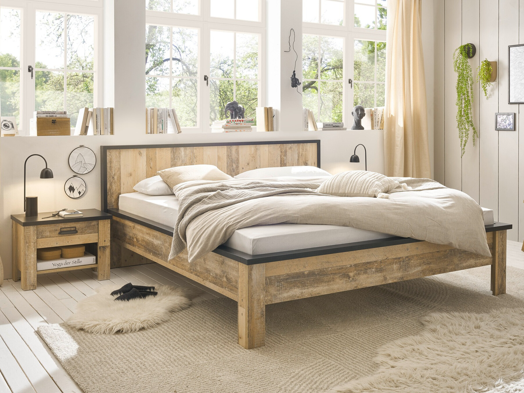 Schlafzimmer-Set Cirtale 128 (Gealtertes Holz + Anthrazit)