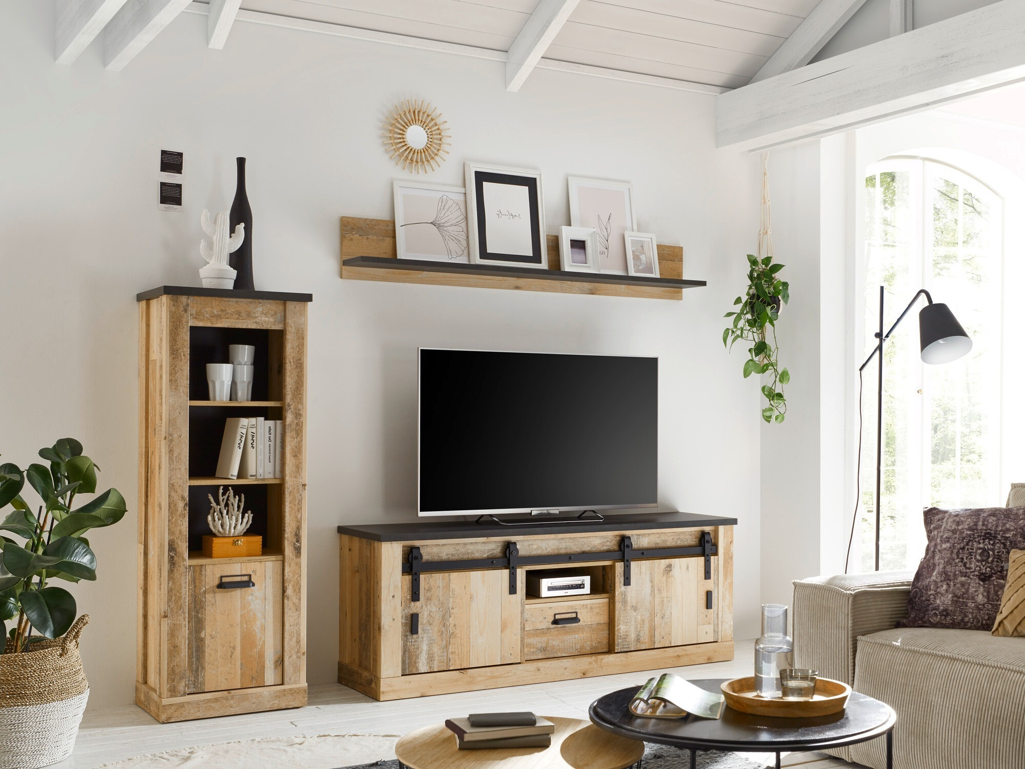 Wohnzimmer-Set Cirtale 131 (Gealtertes Holz + Anthrazit)
