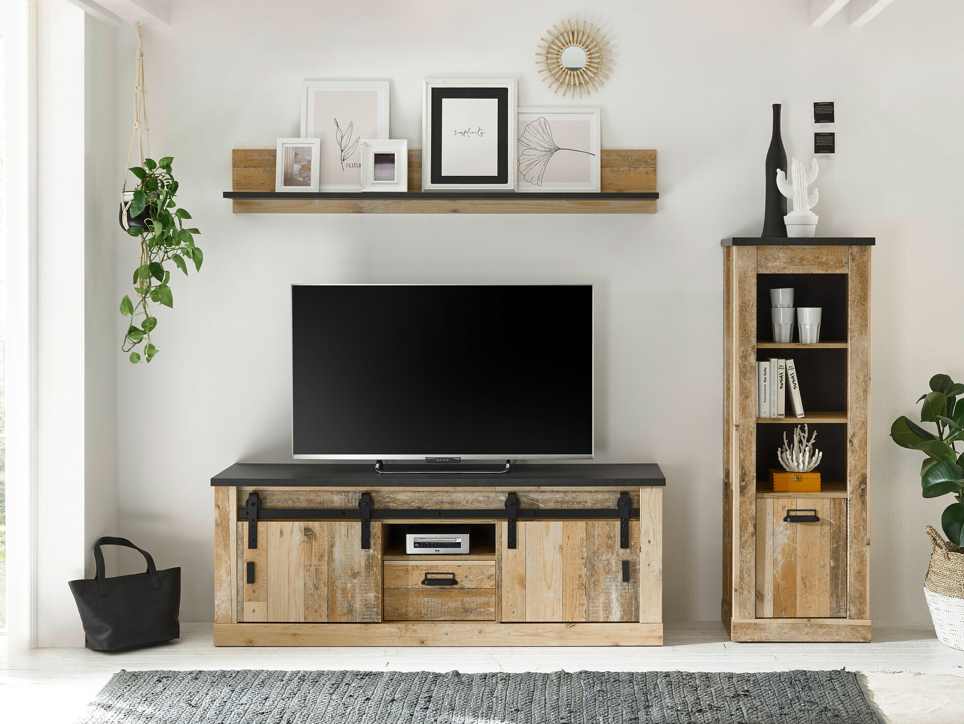 Wohnzimmer-Set Cirtale 131 (Gealtertes Holz + Anthrazit)