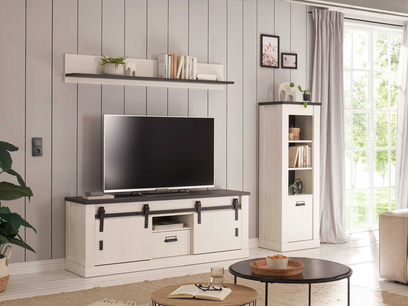 Wohnzimmer-Sets Cirtale 131 (Kiefernholzoptik gebleicht + Anthrazit)