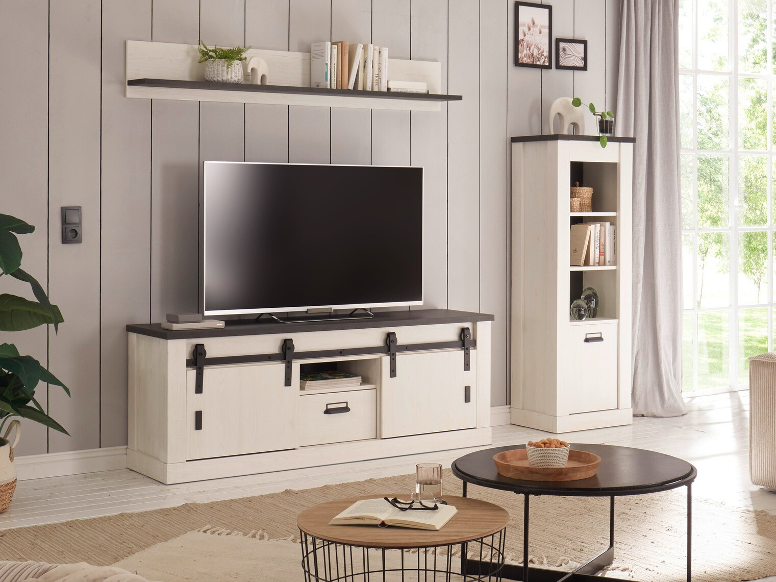 Wohnzimmer-Sets Cirtale 131 (Kiefernholzoptik gebleicht + Anthrazit)