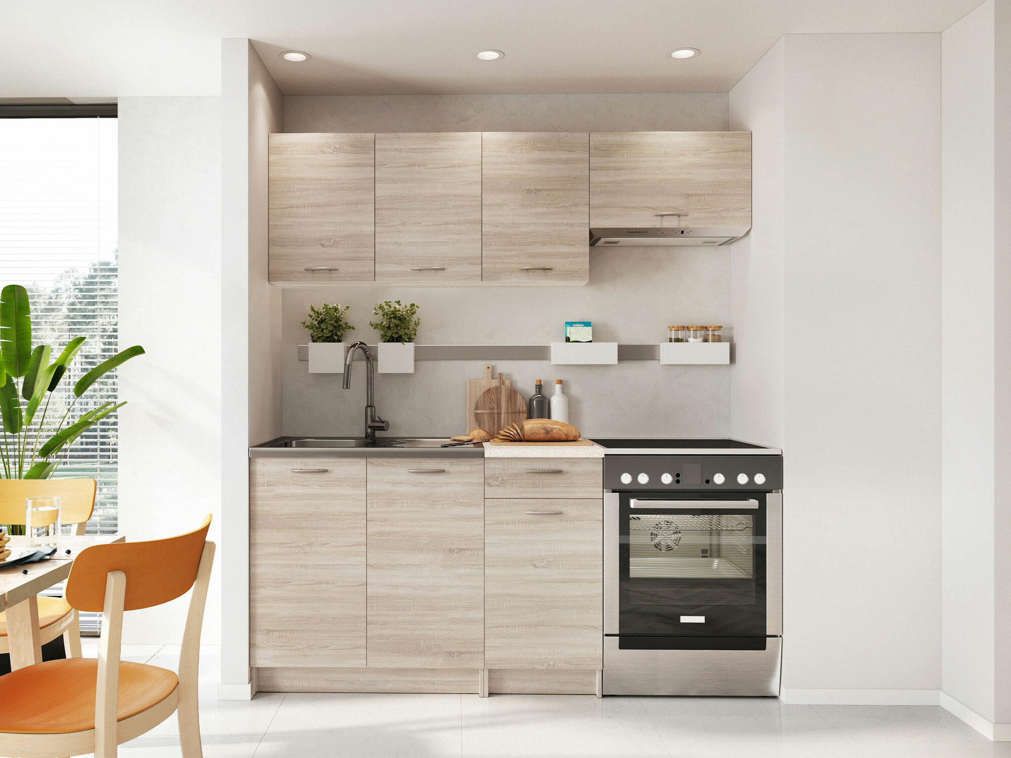 Küchenzeile Ota (Sonoma eichenholz + Beige)