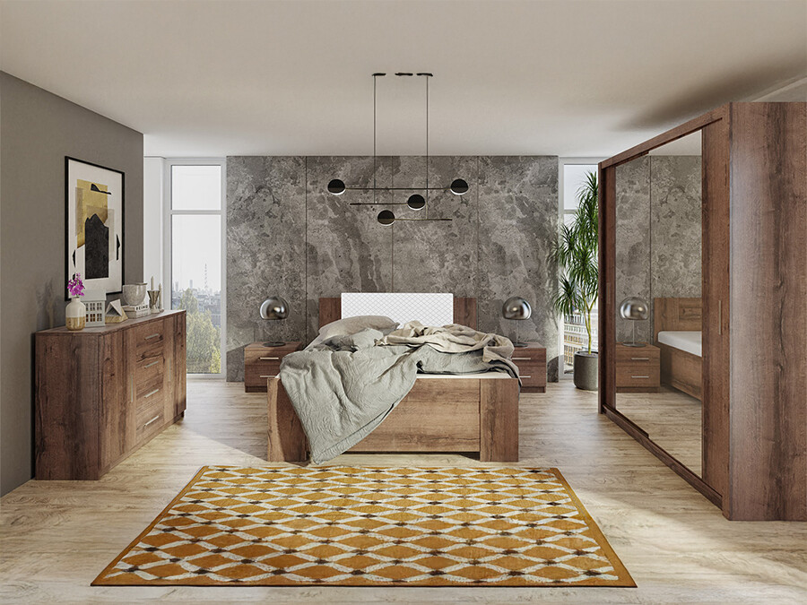 Schlafzimmer-Set Catromi 121 (Monastery Eichenholzoptik + Soft Pik 017)