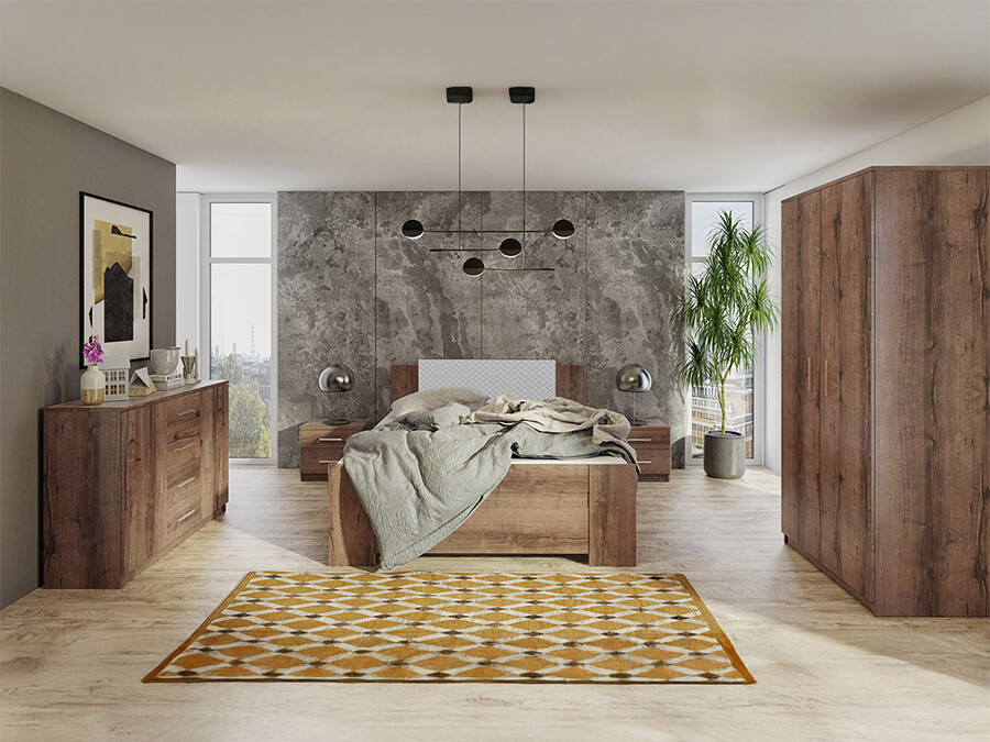 Schlafzimmer-Set Catromi 123 (Monastery Eichenholzoptik + Soft Pik 029)