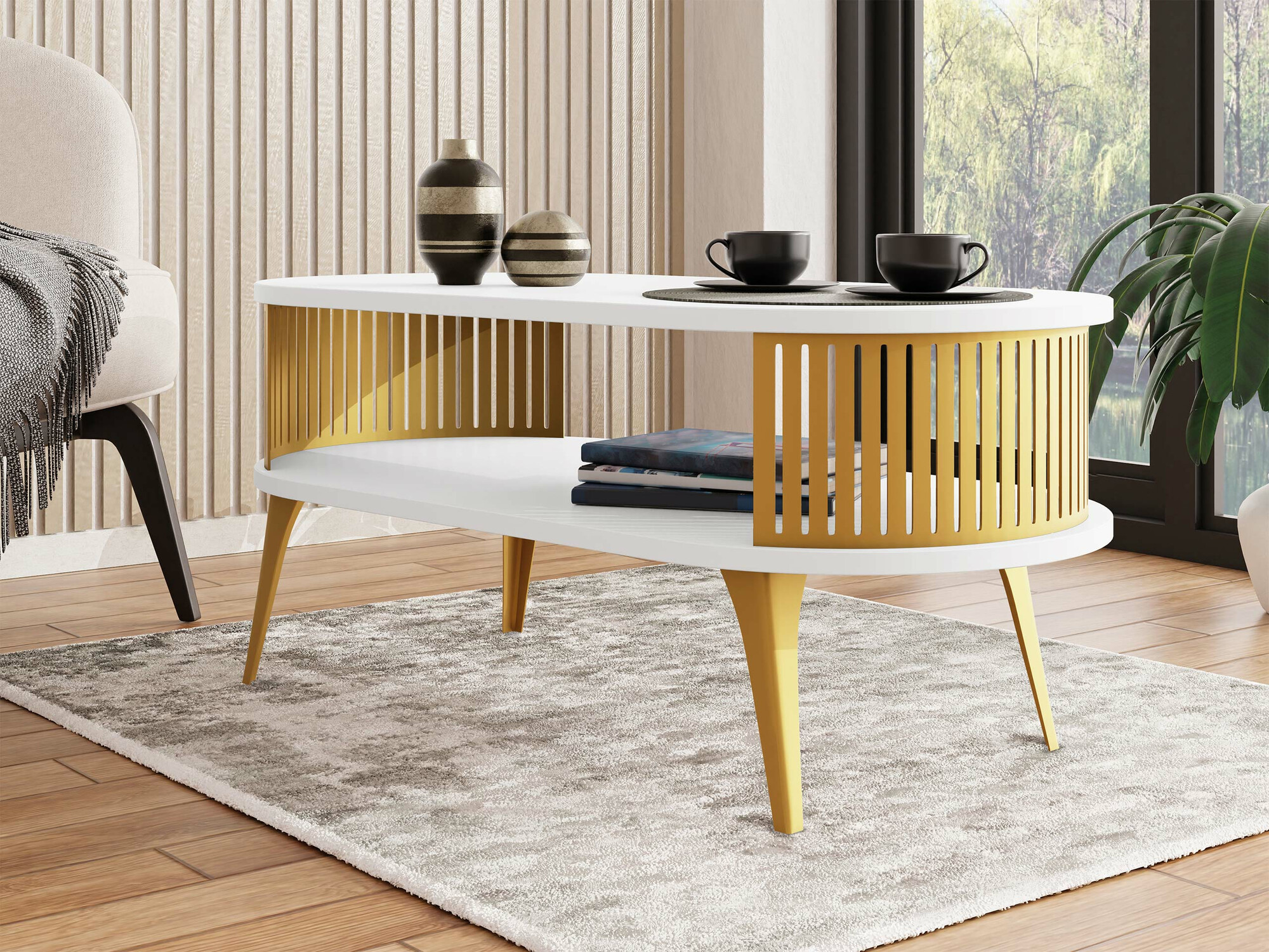 Couchtisch Vitum IV (Gold + Weiss)