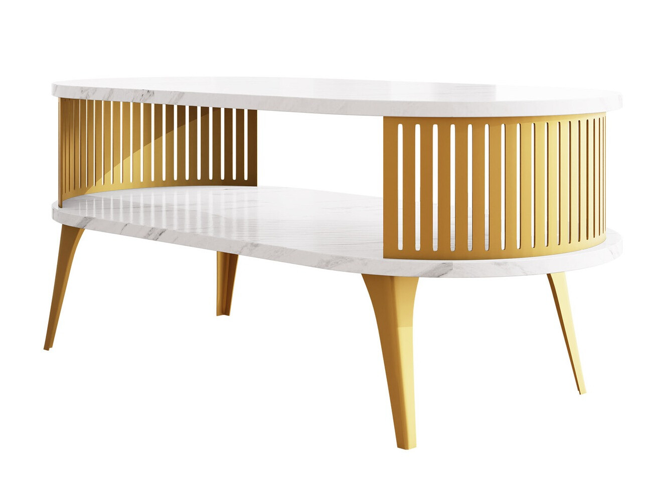 Couchtisch Vitum IV (Gold + Weisser Marmor)