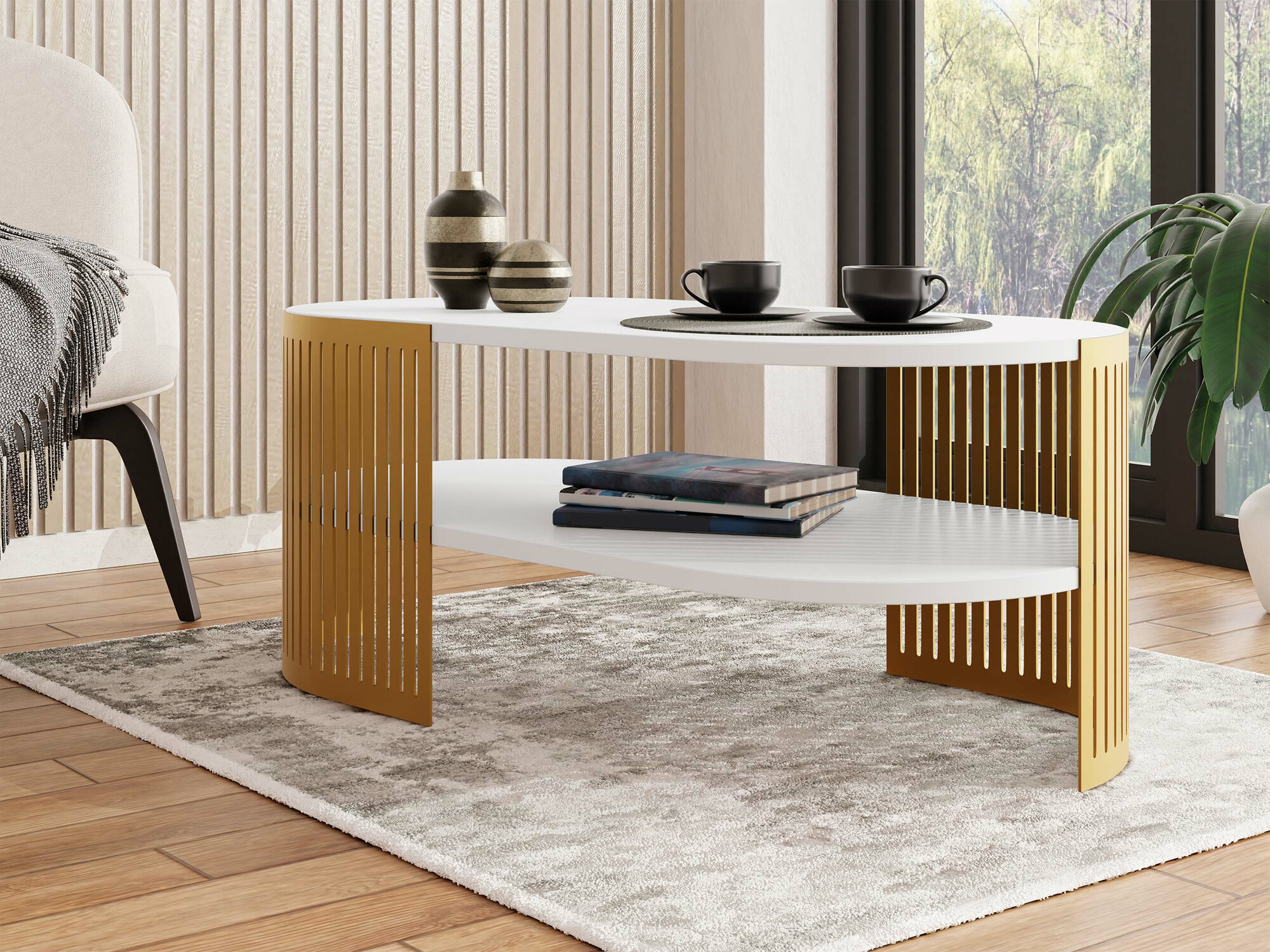 Couchtisch Civer VII (Gold + Weiss)