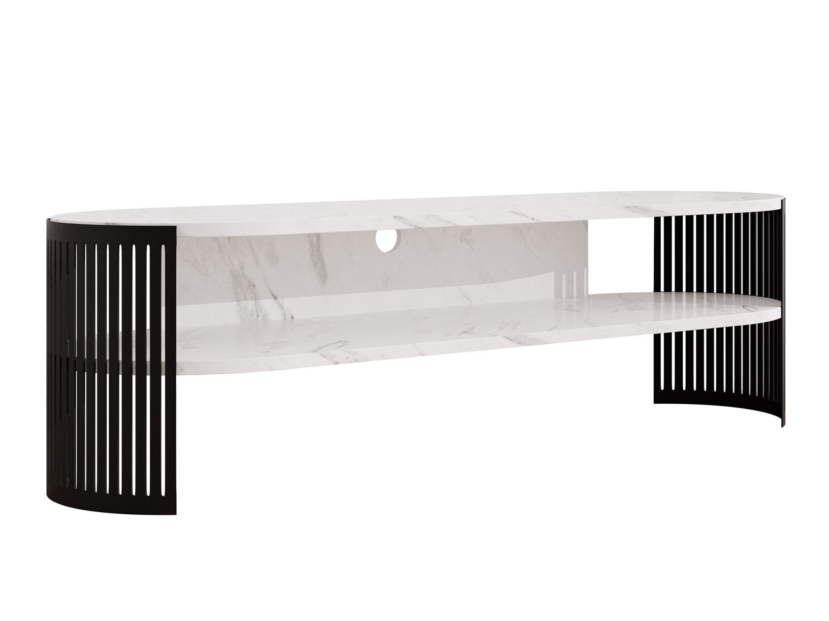 TV-Möbel Evanola 109 (Schwarz + Weisser Marmor)