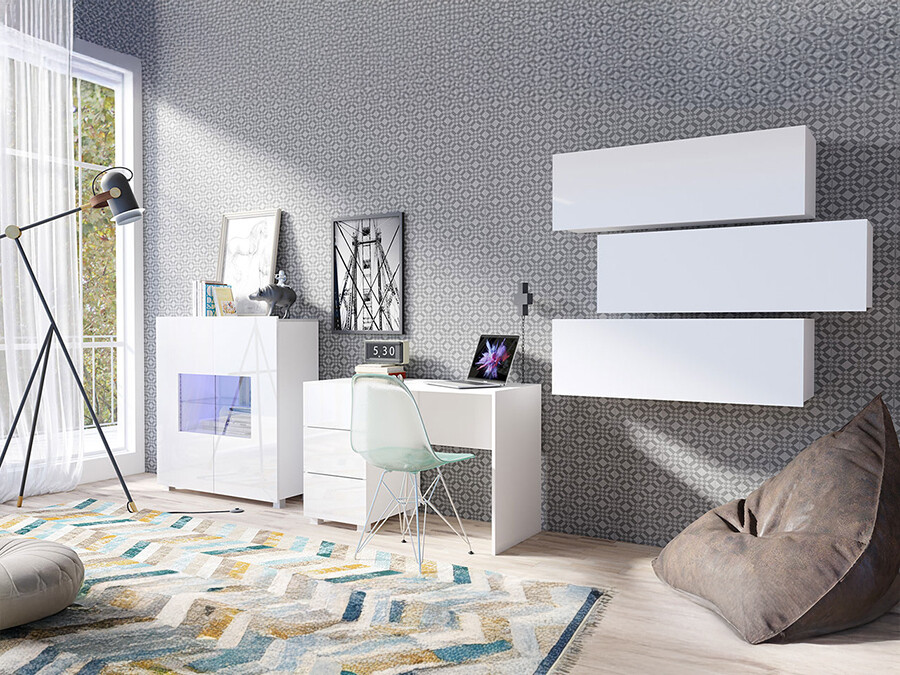 Möbel-Set Tivdalu 136 (Weiss + Weiss glänzend)