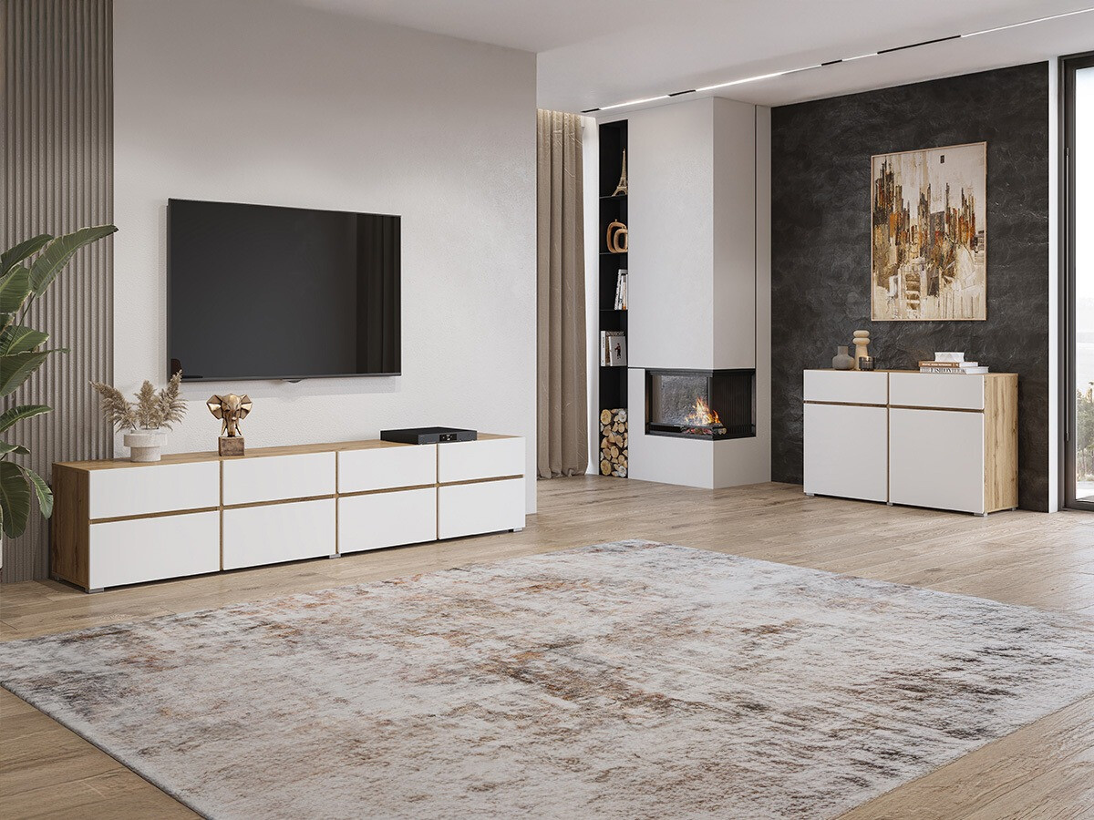 Wohnzimmer-Set Alfere 107 (Wotan-Eiche + Weiss)