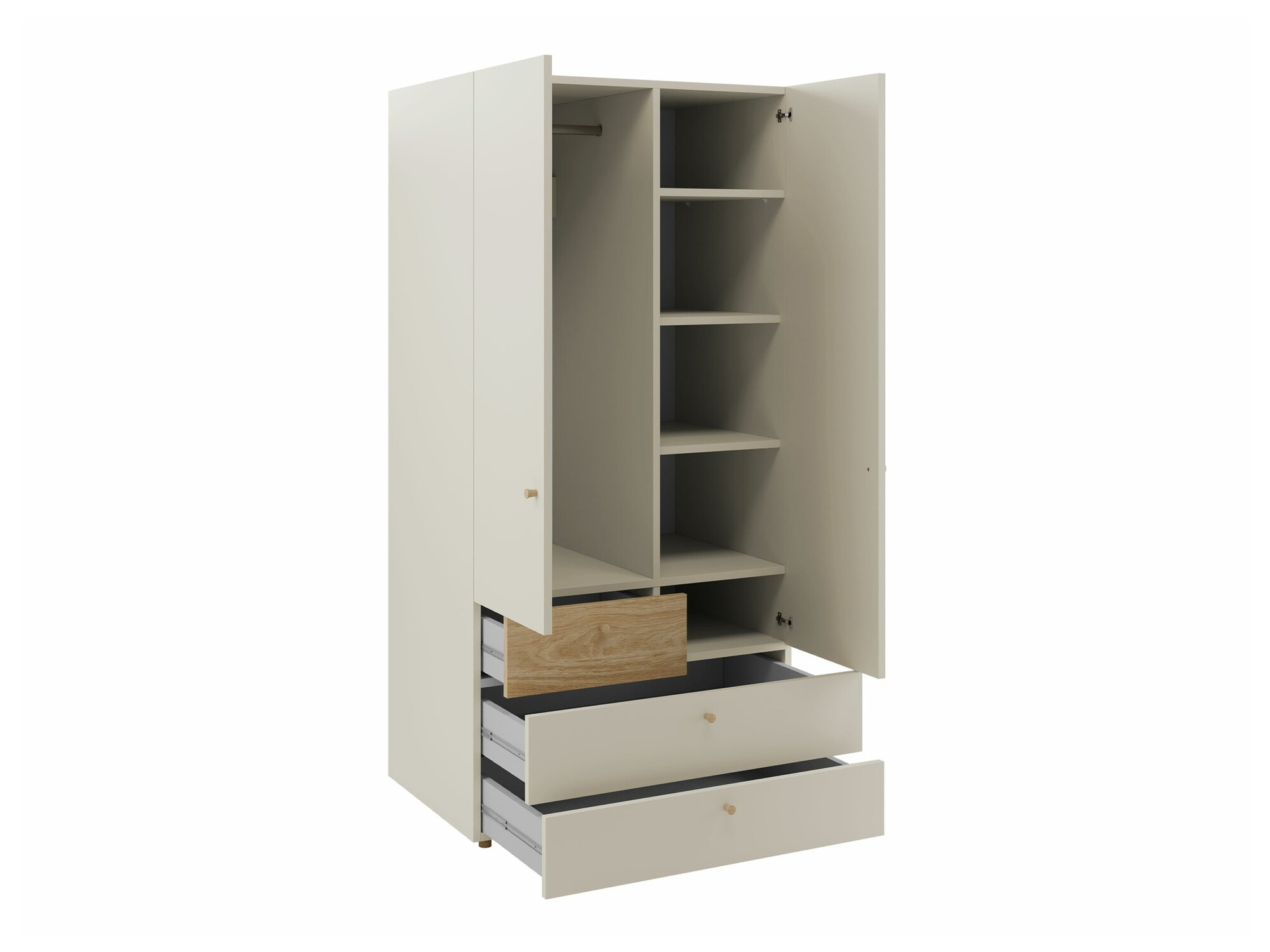 Kleiderschrank Domcali 101 (Beige + Eichenholzoptik)