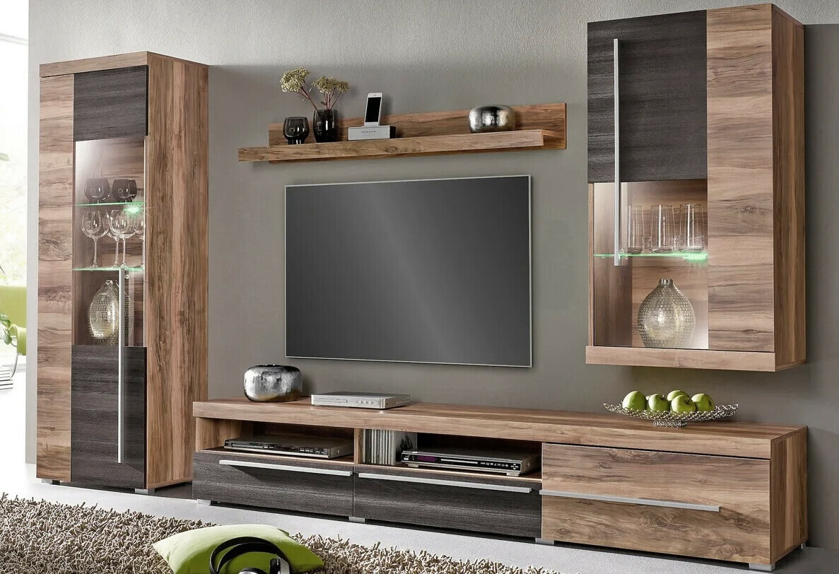 Wohnzimmer-Set Sorciro 105 (Nussholzoptik + Dunkle Eiche)
