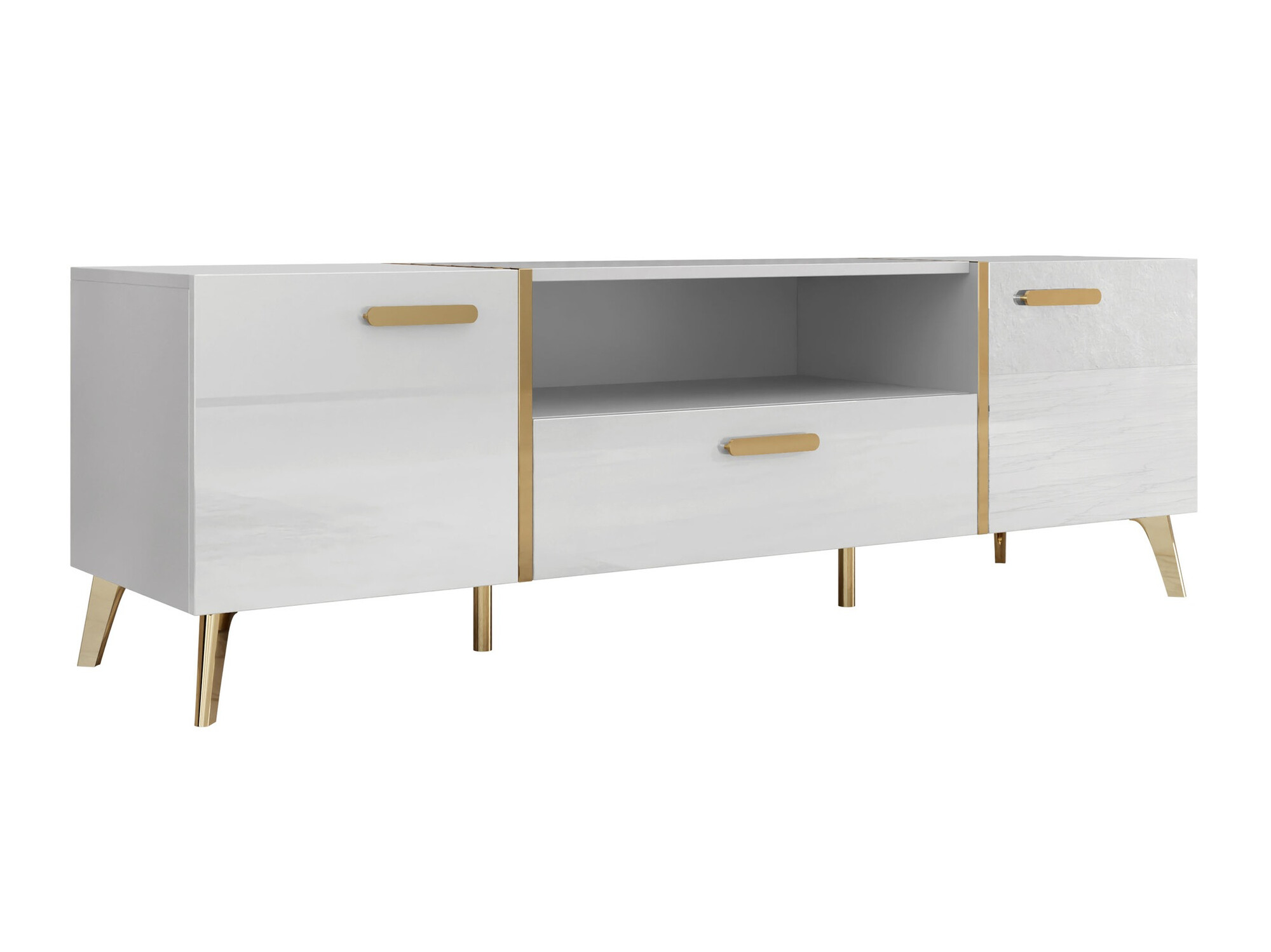 TV-Möbel Teslomo 100 (Weiss + Weiss glänzend)