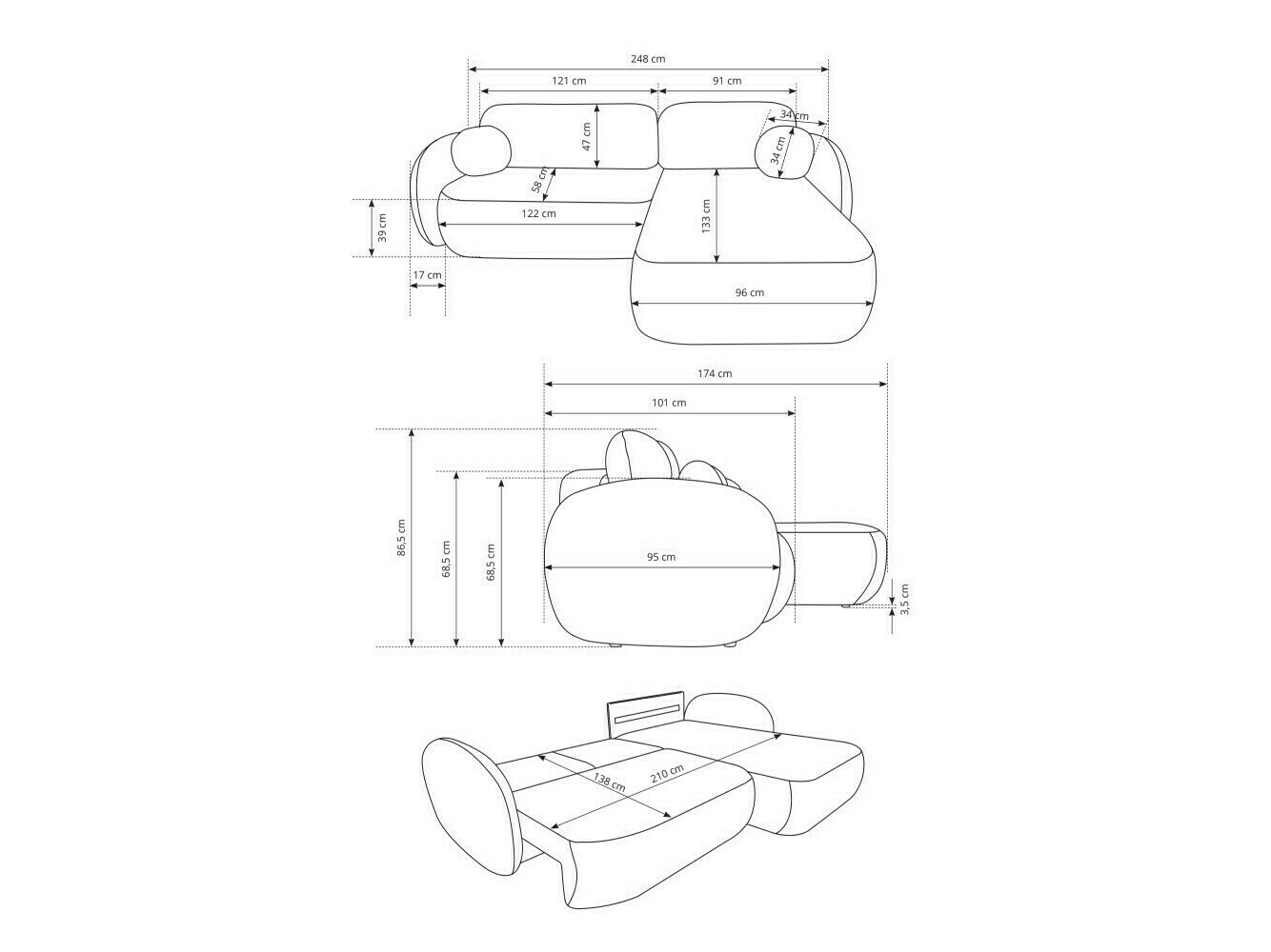 Ecksofa Kingston 140 (Aragon 14)