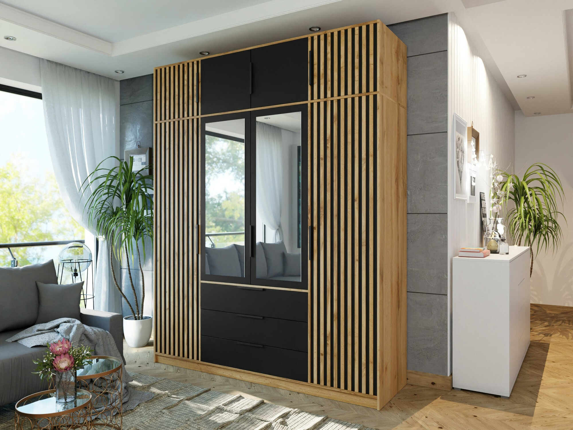 Kleiderschrank Collis II (Wotan Eiche + Schwarz)