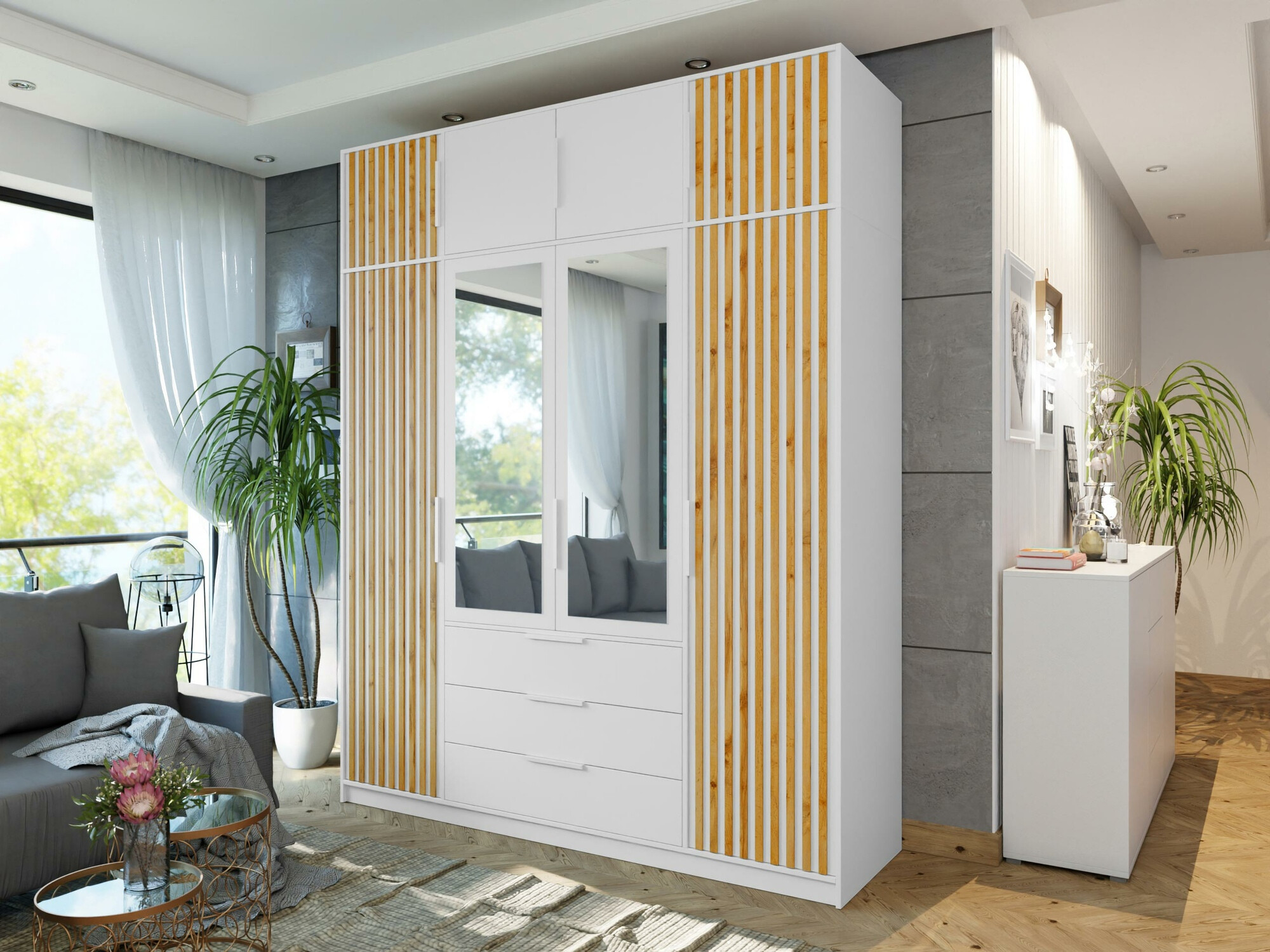 Kleiderschrank Collis II (Weiss + Wotan Eiche)