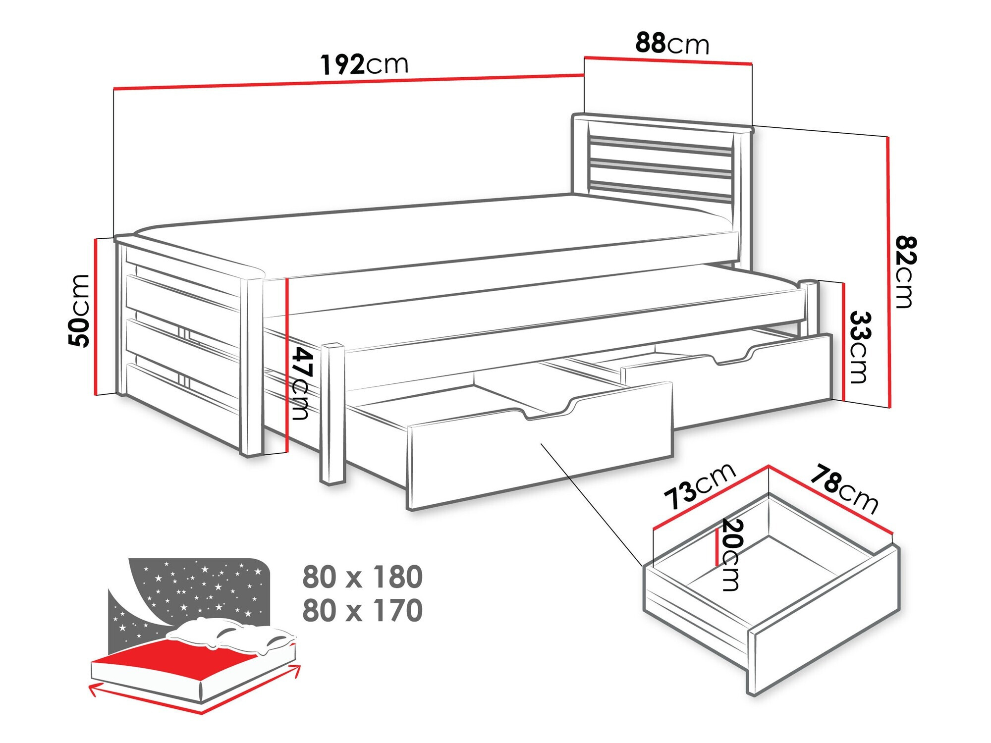Bett Henderson 169 (Weiss + Sonoma-Eiche)