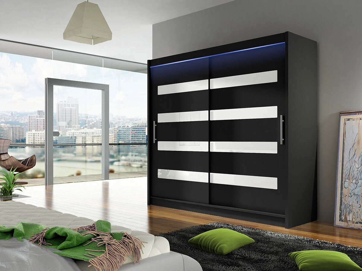 Kleiderschrank Closico Pallor XI (Schwarz + Weiss glänzend)