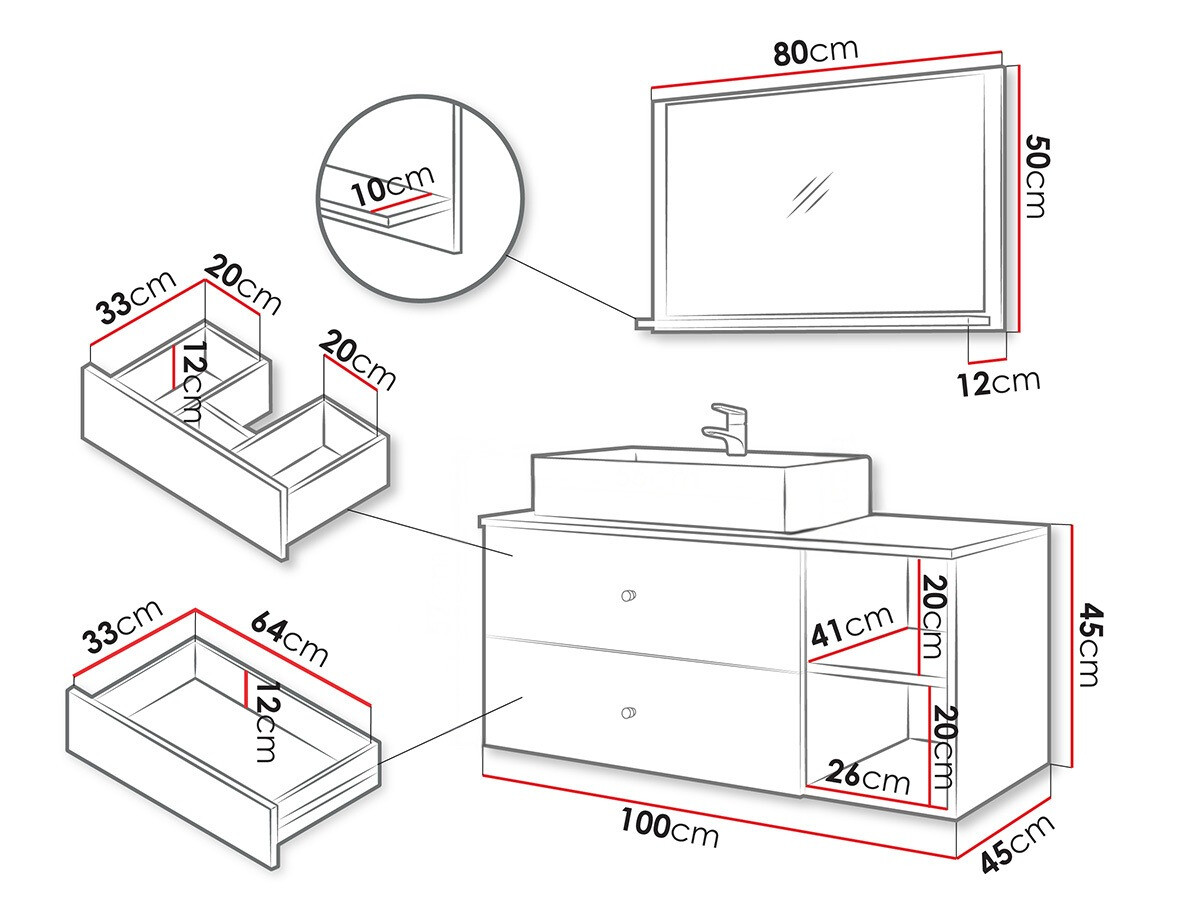 Badezimmer-Set Ophruvi 100 (Schwarz + Schwarzer Marmor)