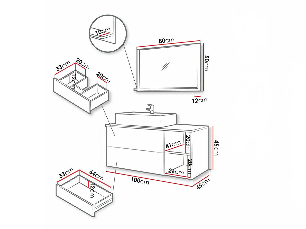 Badezimmer-Set Ophruvi 103 (Walnussholzoptik + Weisser Marmor)