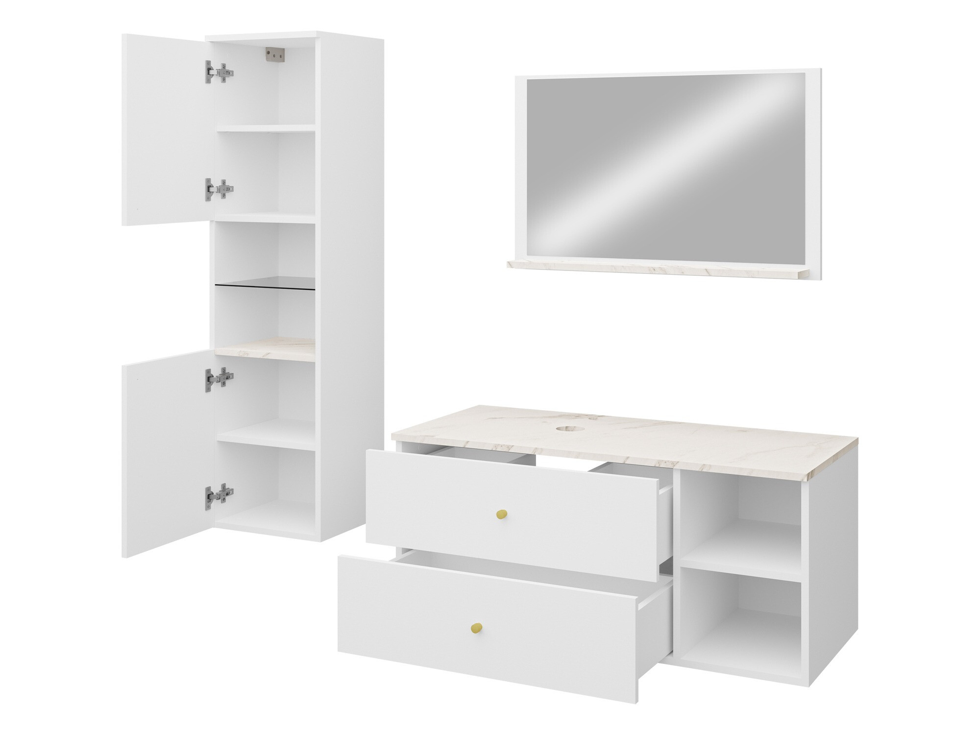 Badezimmer-Set Salus II (Walnussholzoptik + Weisser Marmor)